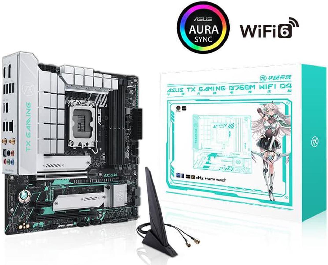 Main image of ASUS TX GAMING B760M WIFI D4 Intel B760 (13th and 12th Gen) LGA 1700 mATX Motherboard, PCIe 5.0, DDR4, Wi-Fi 6, Realtek 2.5Gb Ethernet, DisplayPort, HDMI, ASUS THE 7X ONE Edition Motherboard