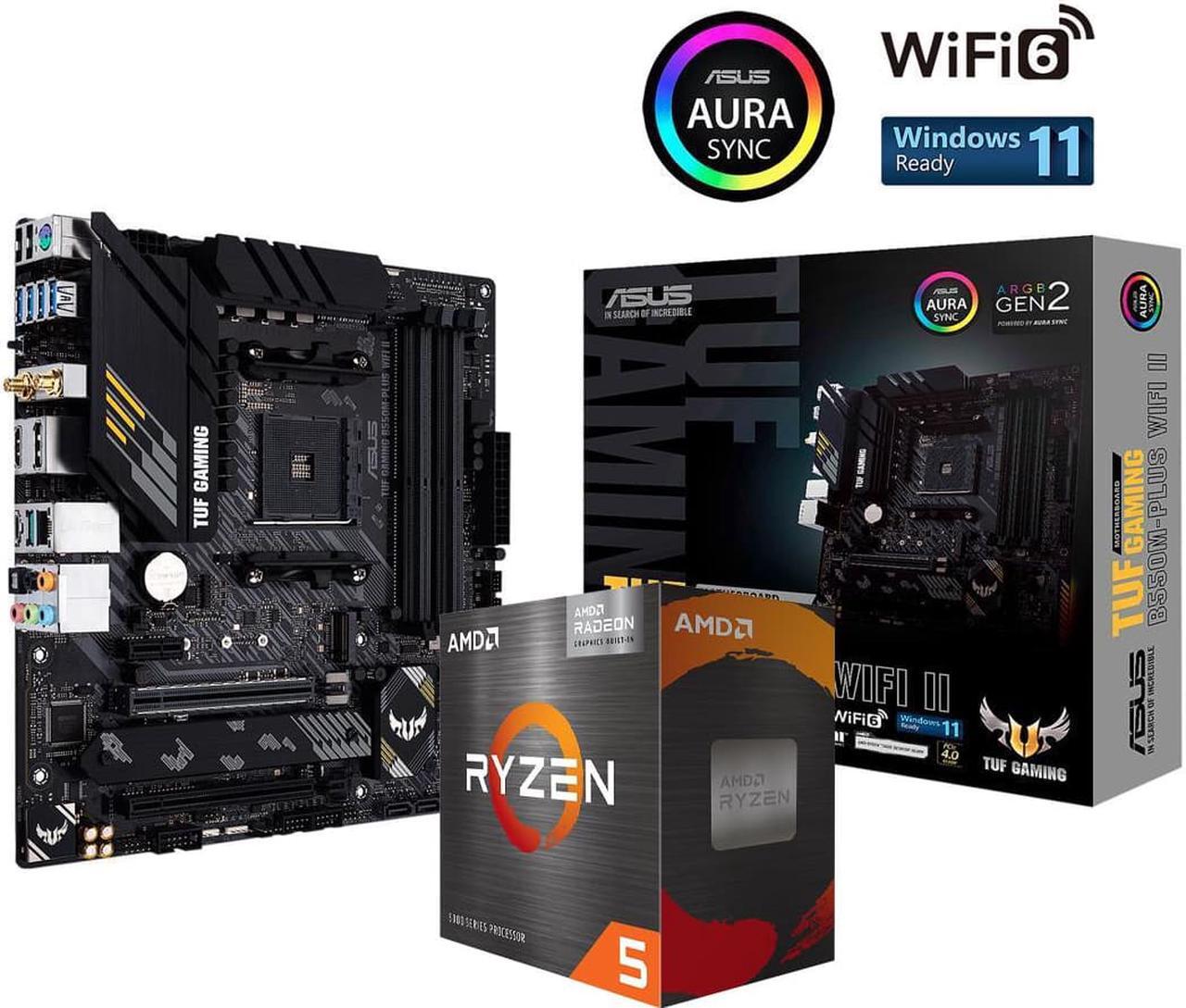 Main image of ASUS TUF B550M-PLUS WIFI II AM4 AMD B550 SATA 6Gb/s Micro ATX AMD Motherboard and AMD Ryzen 5 5600G - Ryzen 5 5000 G-Series Cezanne (Zen 3) 6-Core 3.9 GHz Socket AM4 65W ,AMD Motherboard CPU Combo