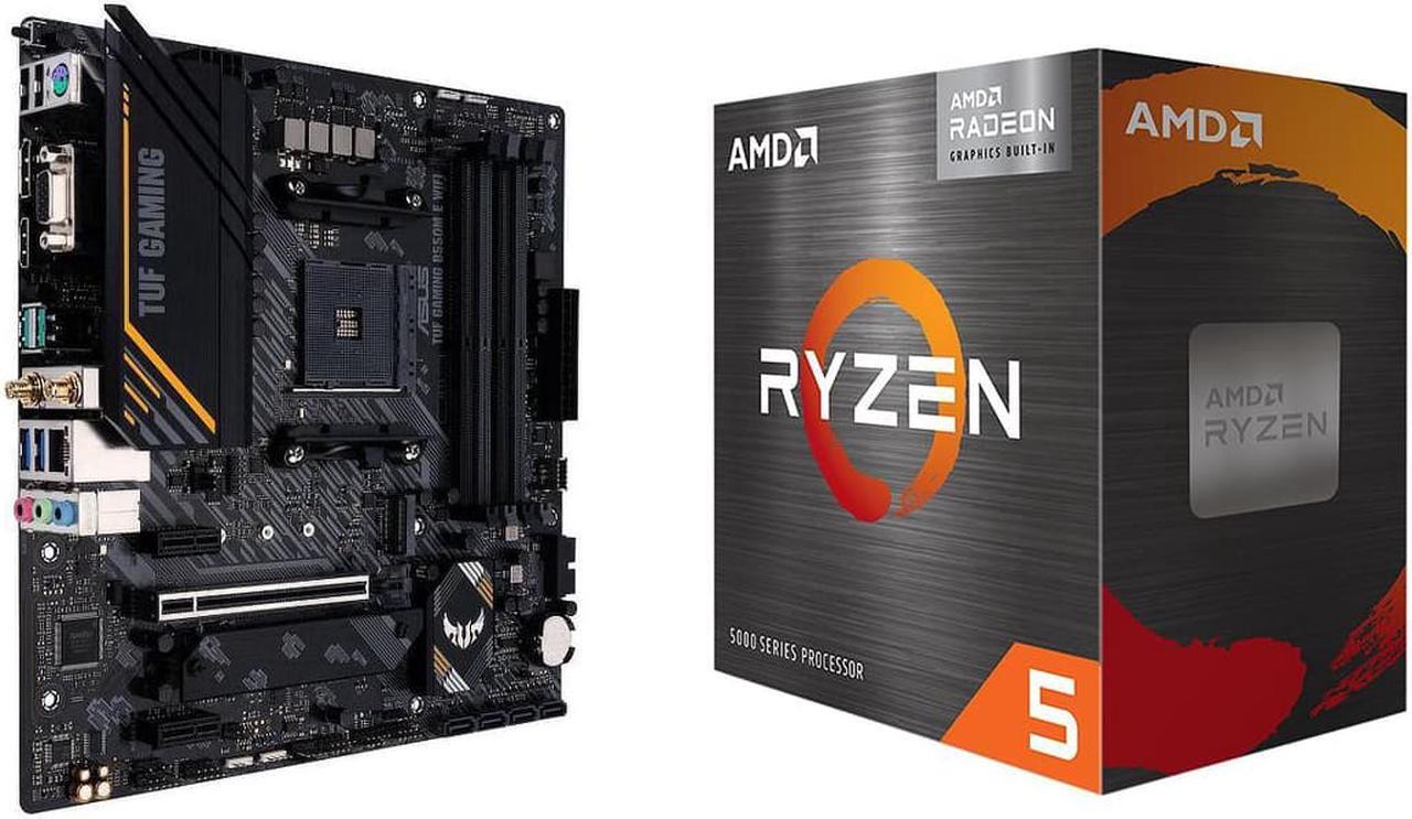 Main image of ASUS TUF GAMING B550M-E WIFI Socket AM4 AMD B550 DDR4 Micro ATX Motherboard and AMD Ryzen 5 5600G - Ryzen 5 5000 G-Series Cezanne (Zen 3) 6-Core 3.9 GHz Socket AM4 65W,AMD Motherboard CPU Combo