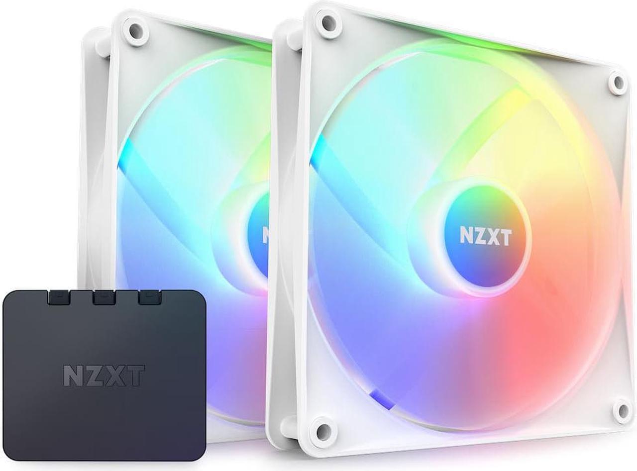 NZXT F140 RGB Core Fan - RF-C14HF-W1 - 140mm Hub-Mounted RGB Fan - Sublime RGB Lighting - PWM Control - Twin Pack (Controller Included), 140mm Case Fan - White