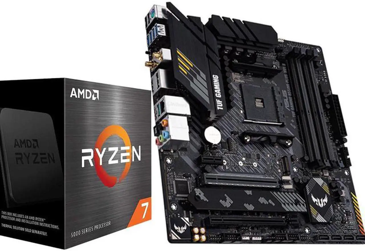 Main image of ASUS TUF GAMING B550M-PLUS WIFI II  AMD AM4 (3rd Gen Ryzen) Micro ATX Gaming Motherboard and AMD Ryzen 7 5700X - Ryzen 7 5000 Series 8-Core 3.4 GHz Socket AM4 65W,AMD Motherboard CPU Combo