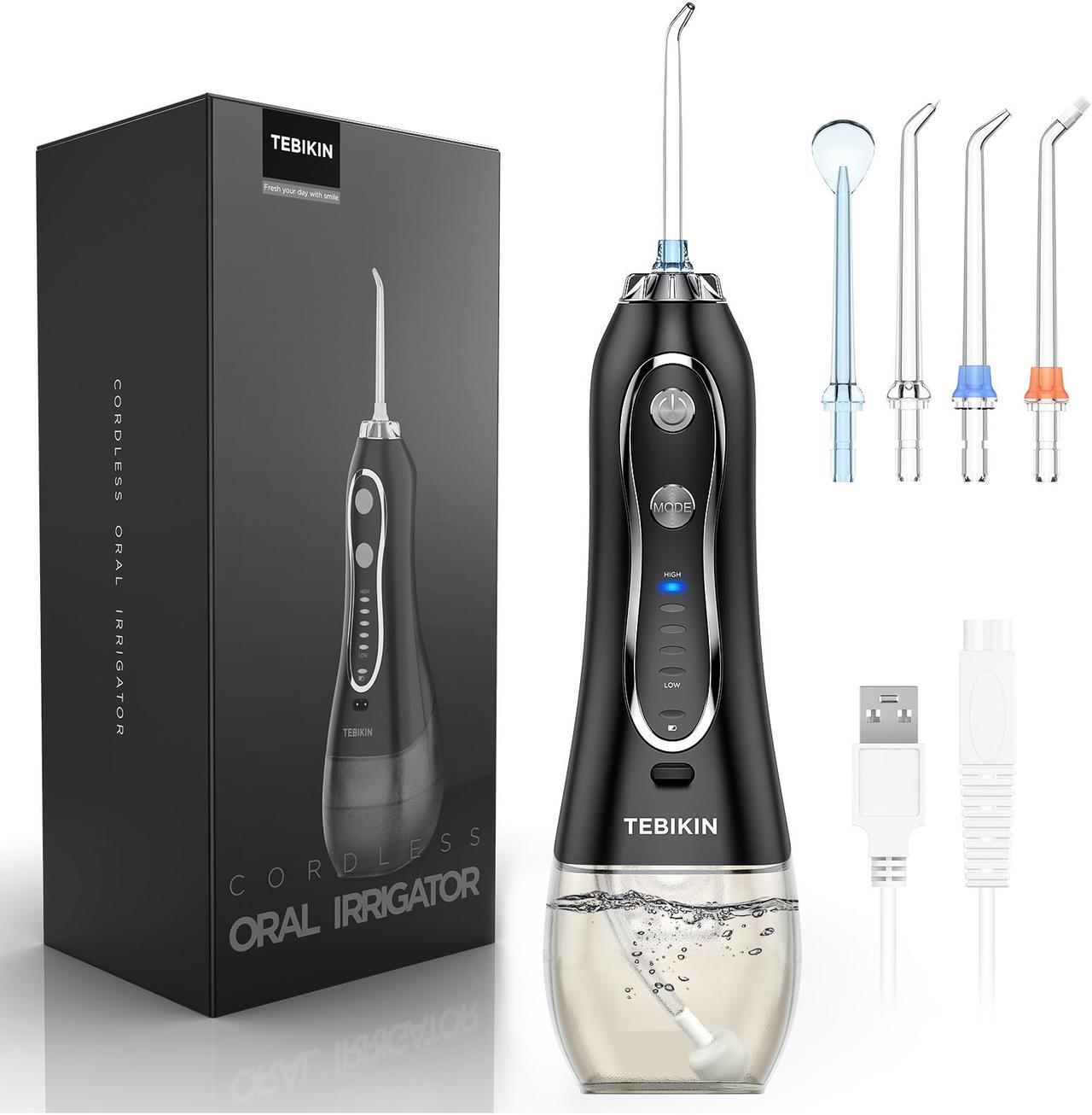 Main image of Water Flosser Cordless Professional, TEBIKIN 300ML Portable Dental Oral Irrigator with 5 Modes, IPX7 Waterproof Rechargeable Water Pick Teeth Cleaner Electric for Home Travel