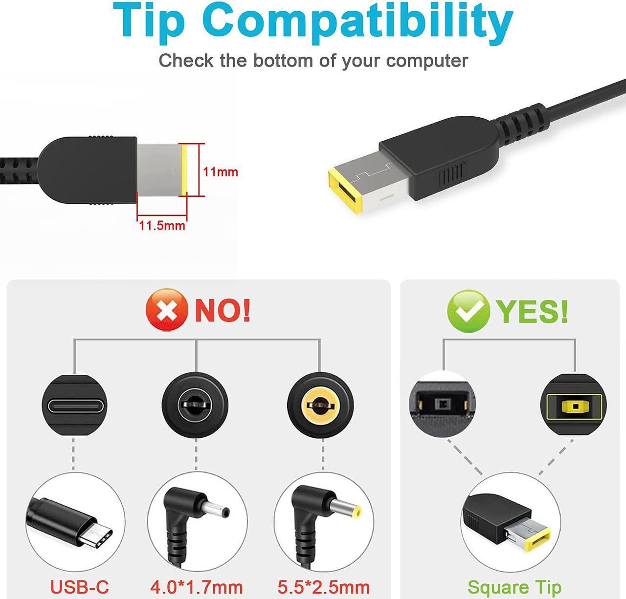 Alt view image 5 of 5 - 65W 20V 3.25A For Lenovo ThinkPad AC Charger Adapter SQUARE SLIM TIP