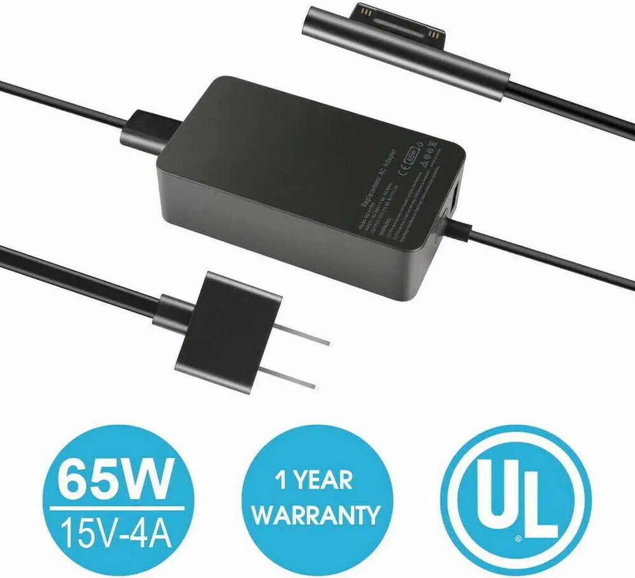 Alt view image 2 of 5 - Surface Book Surface Pro Charger 65W 15V 4A AC Power Adapter Supply for Microsoft Surface Book 2 Surface Pro 3/4/5/6 Surface Go Surface Laptop 2 with USB Charging Port and 6ft Cord fit Model 1706