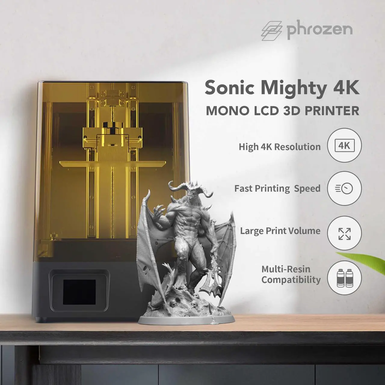 Alt view image 3 of 7 - PHROZEN Sonic Mighty 4K LCD Resin 3D Printer with 9.3 inch 4K Monochrome LCD Print Screen, UV ParaLED Light, Large Print Volume, Made in Taiwan.