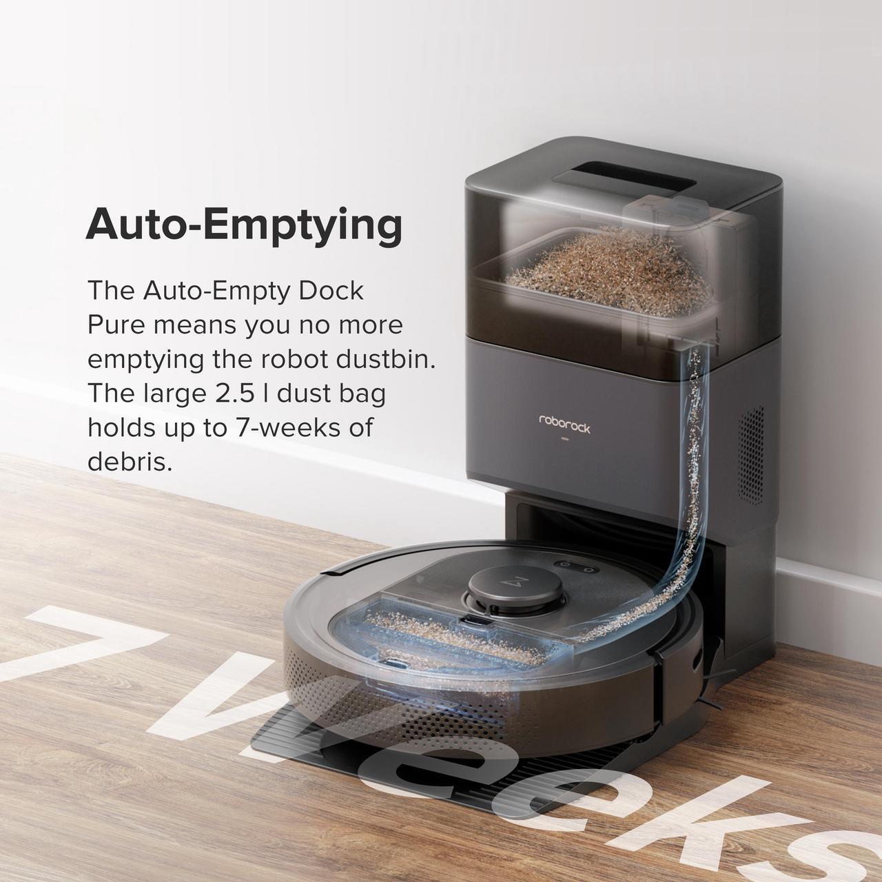 Alt view image 2 of 7 - Roborock Q5+ Robot Vacuum Cleaner, with Self-Empty Dock, Hands-Free Cleaning for up to 7 Weeks, 2700Pa Max Suction, Perfect for Hard Floors, Carpets, and Pet Hair, Renewed