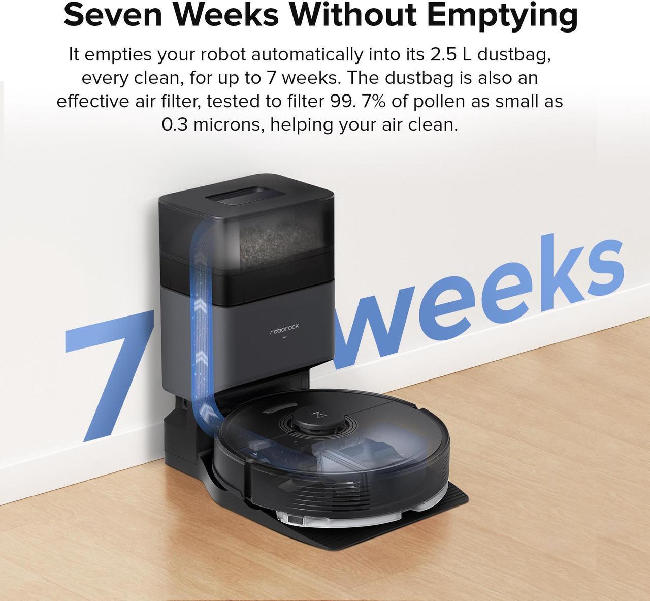 Alt view image 2 of 7 - Roborock Q7 Max+  Robot Vacuum and Mop with Auto-Empty Dock Pure , 4200Pa Suction, No-Mop&No-Go Zones, APP-Controlled Mopping, Black, Renewed