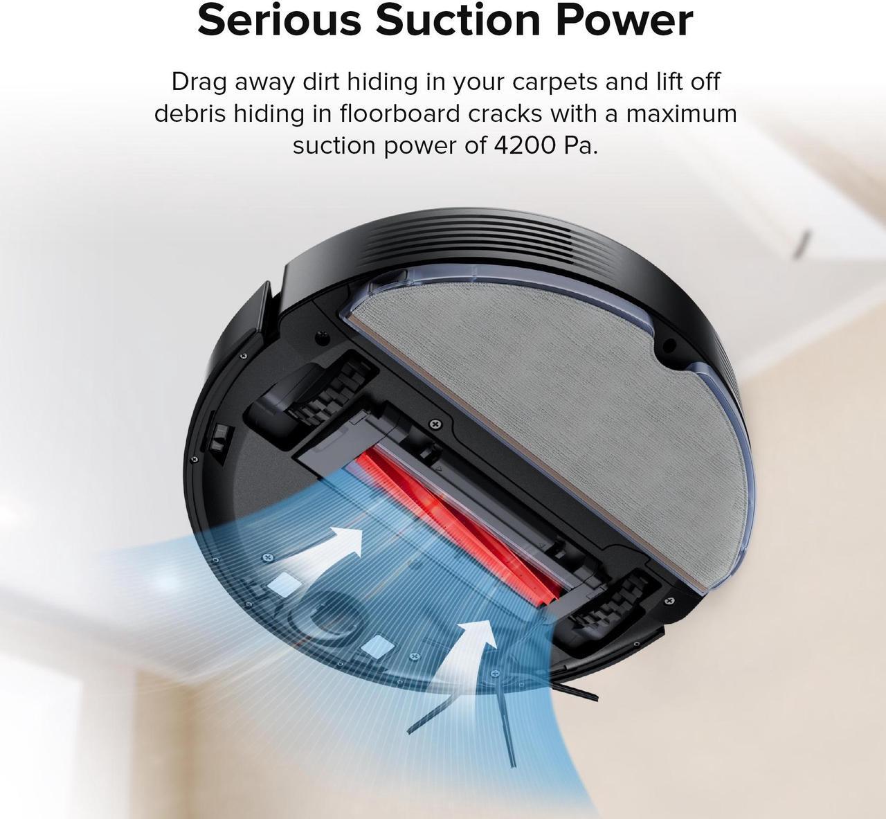 Alt view image 3 of 7 - Roborock Q7 Max+  Robot Vacuum and Mop with Auto-Empty Dock Pure , 4200Pa Suction, No-Mop&No-Go Zones, APP-Controlled Mopping, Black, Renewed