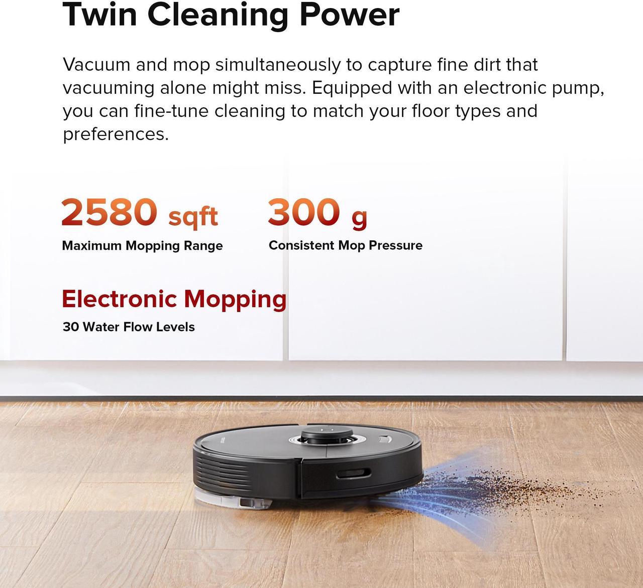 Alt view image 4 of 7 - Roborock Q7 Max+  Robot Vacuum and Mop with Auto-Empty Dock Pure , 4200Pa Suction, No-Mop&No-Go Zones, APP-Controlled Mopping, Black, Renewed