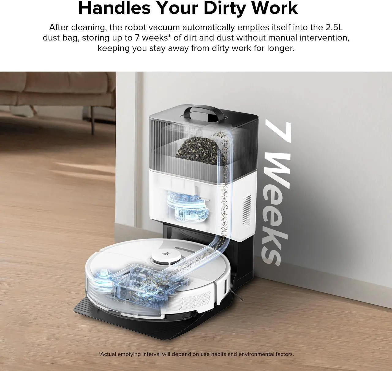 Alt view image 2 of 7 - Roborock S8+ Robot Vacuum, Sonic Mop with Self-Empty Dock,  Auto Lifting Mop, Ultrasonic Carpet Detection, 6000Pa Suction, White (Renewed)