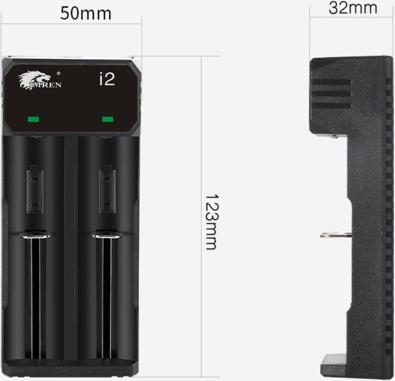 Alt view image 6 of 6 - IMREN 18650 Battery Charger Rechargeable Batteries USB Charger For 14500 16650 17650 18650 26650 21700 18350 3.7V/3.6V Lithium NiMH Battery (2 Bay)
