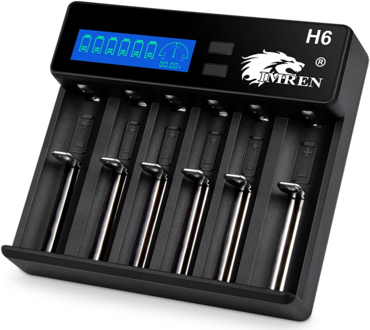 Main image of IMREN 18650 Battery Charger Fast Charge Rechargeable for 3.7V Lithium Rechargeable Battery 14500 14650 17500 17670 18350 18650 18700 20700 21700 26650 (6 Bay)