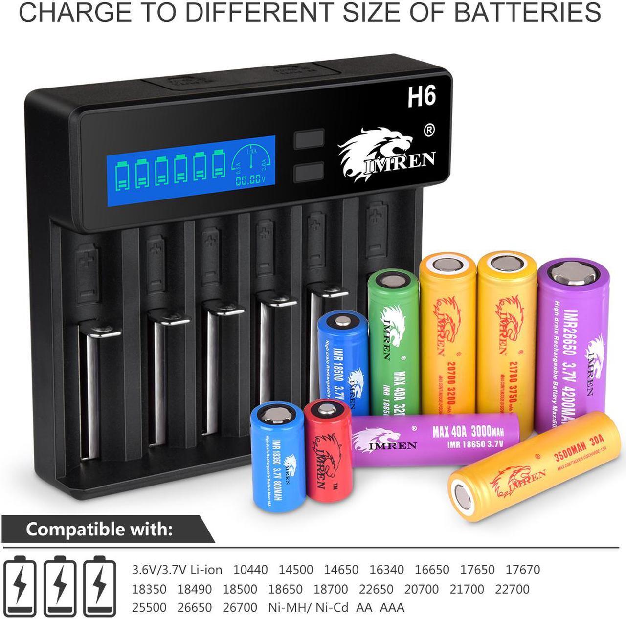 Alt view image 4 of 7 - IMREN 18650 Battery Charger Fast Charge Rechargeable for 3.7V Lithium Rechargeable Battery 14500 14650 17500 17670 18350 18650 18700 20700 21700 26650 (6 Bay)