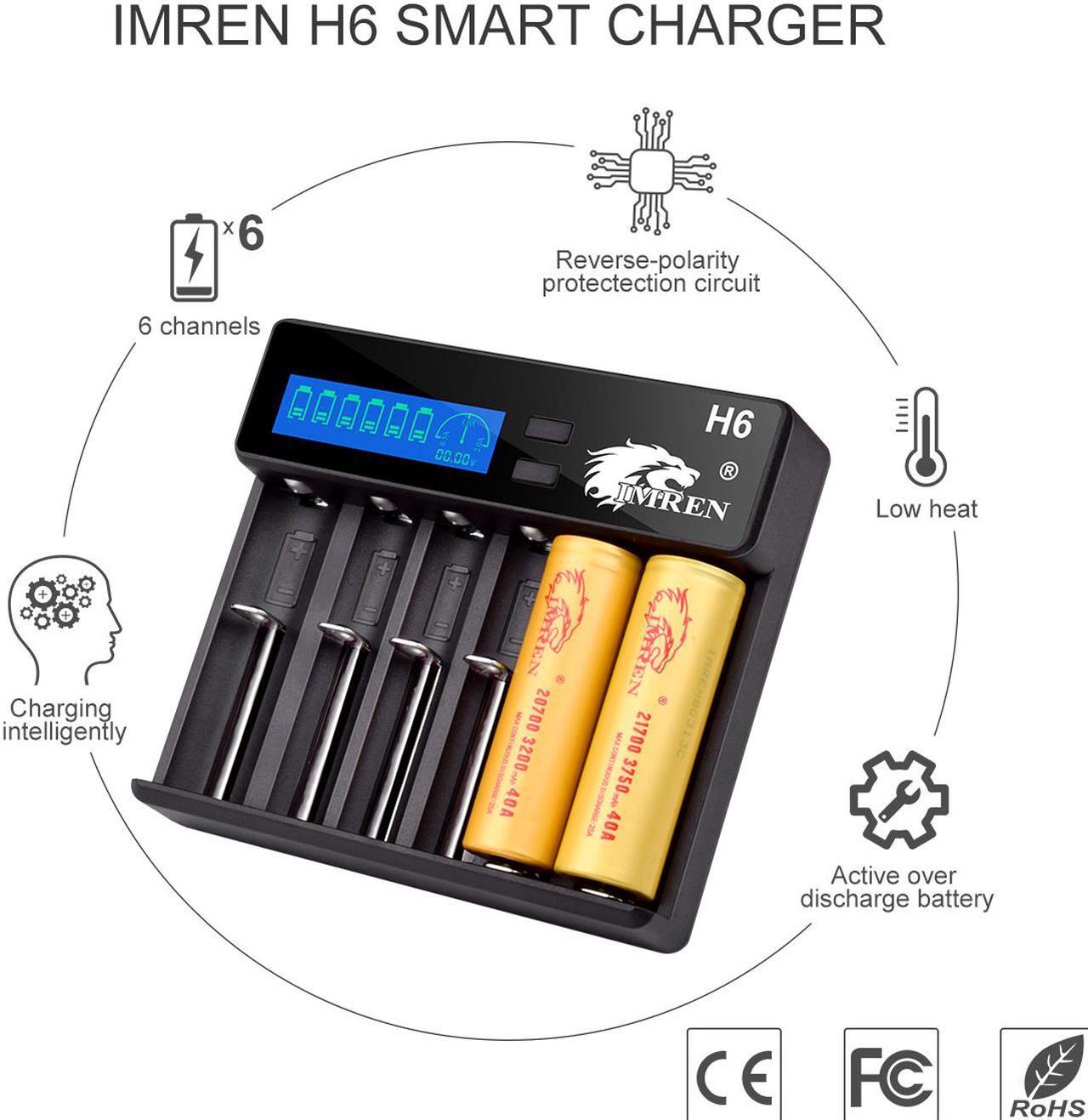 Alt view image 6 of 7 - IMREN 18650 Battery Charger Fast Charge Rechargeable for 3.7V Lithium Rechargeable Battery 14500 14650 17500 17670 18350 18650 18700 20700 21700 26650 (6 Bay)