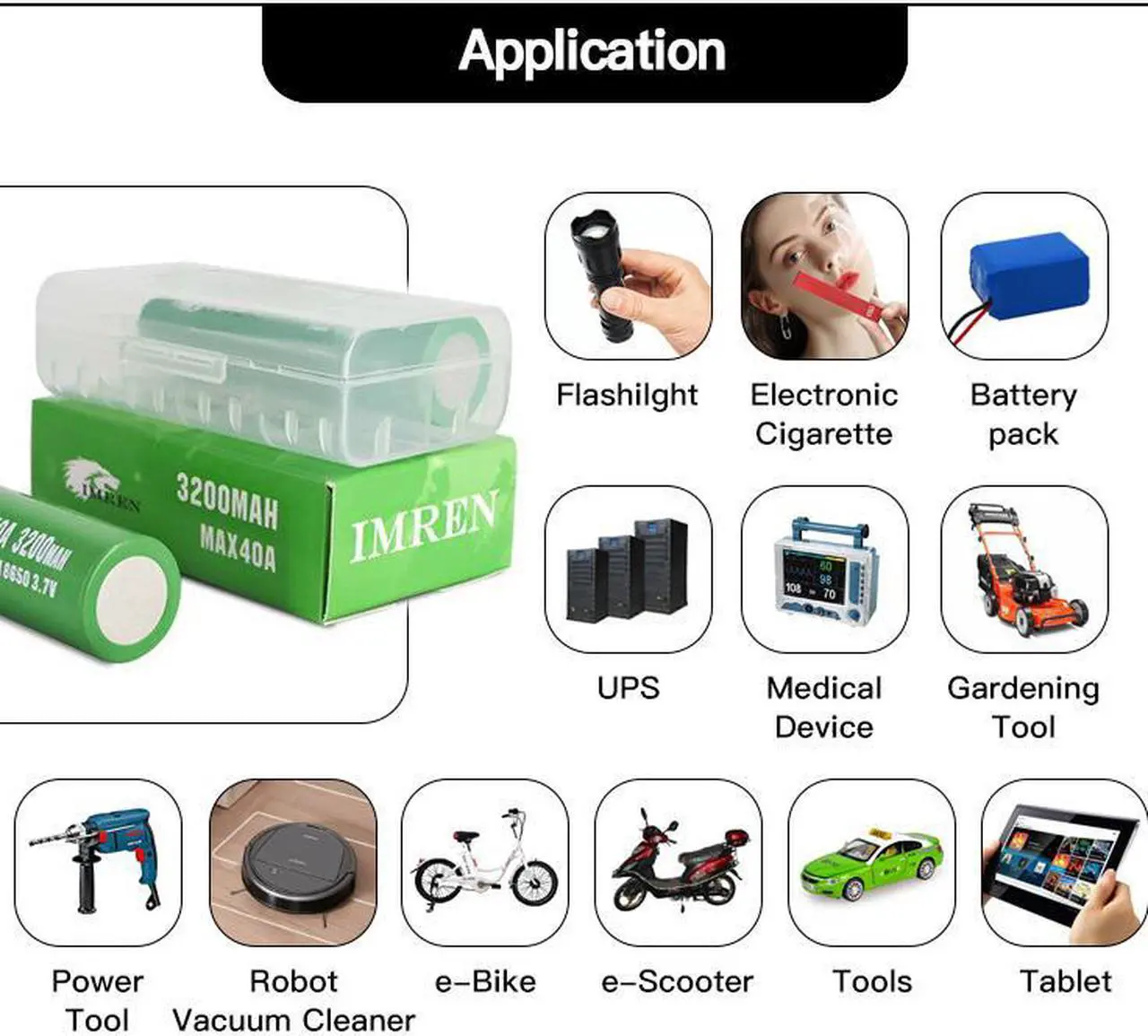 Alt view image 5 of 5 - IMREN 2PCS Rechargeable Battery 3.7V 3200mAh 40A Capacity Li-ion Rechargeable Battery For Flashlight Torch Battery