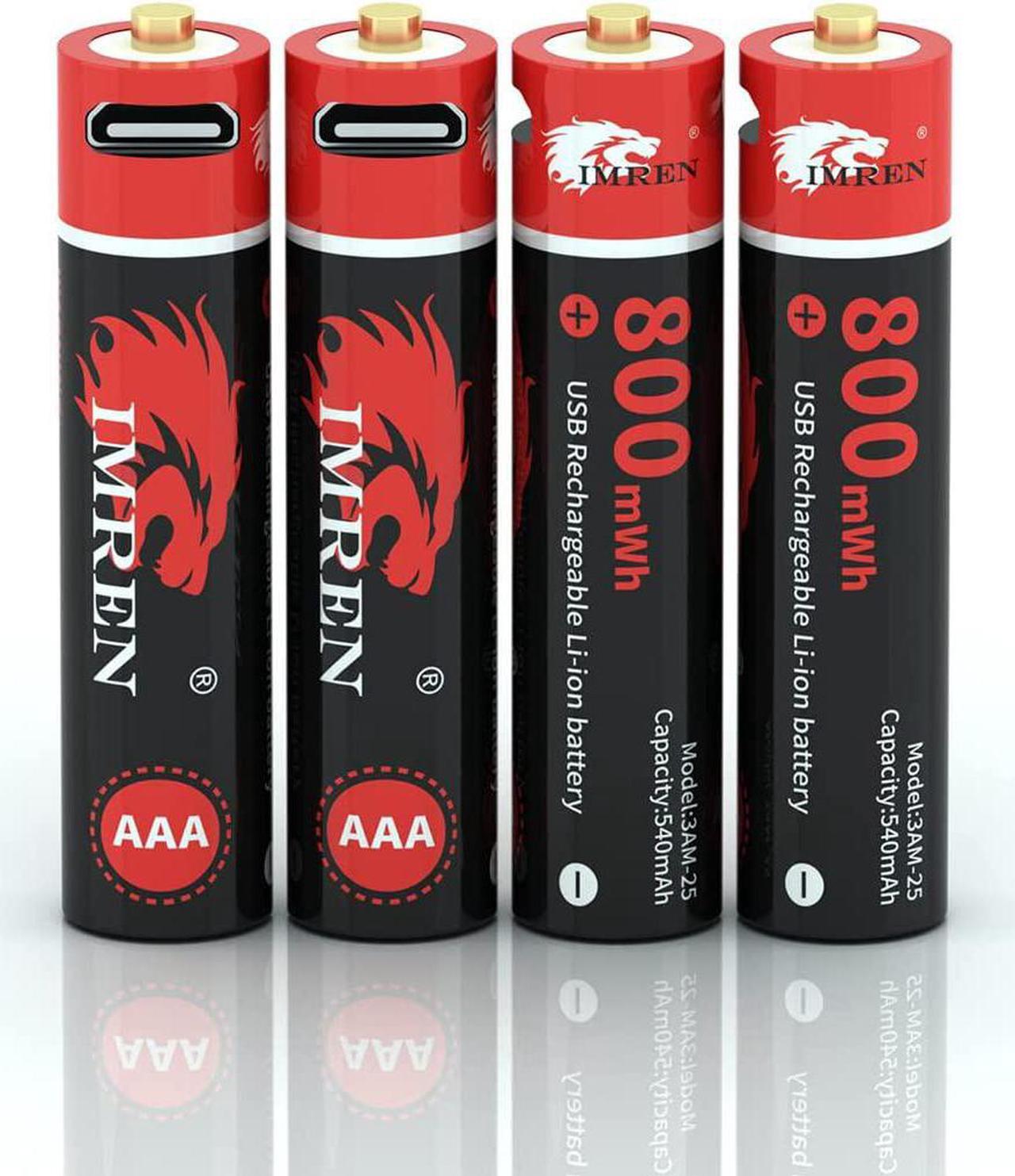 Main image of IMREN AAA Battery,Rechargeable AAA Lithium Batteries 1.5V 800mWh, Over 1200 Cycles, 4 in 1 Micro USB Cable,4-Pack
