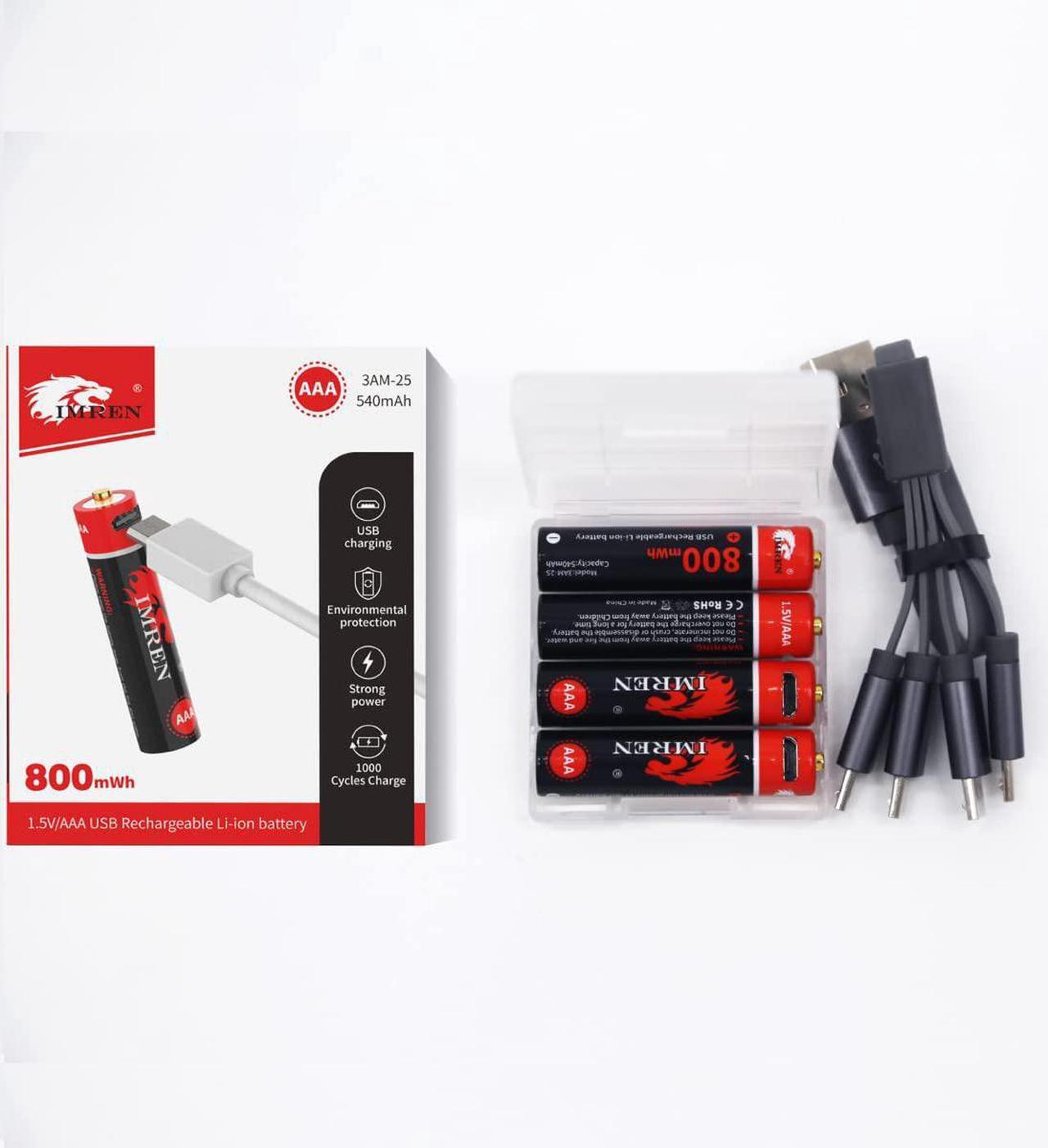 Alt view image 6 of 6 - IMREN AAA Battery,Rechargeable AAA Lithium Batteries 1.5V 800mWh, Over 1200 Cycles, 4 in 1 Micro USB Cable,4-Pack