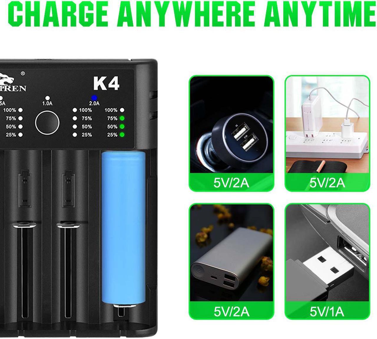 Alt view image 3 of 7 - IMREN 18650 Battery Charger Rechargeable Batteries 5V2A USB Charger 14500 16650 17650 18650 26650 21700 18350 A AA AAA Lithium NiMH Ni-Cd Battery (4 Bay)