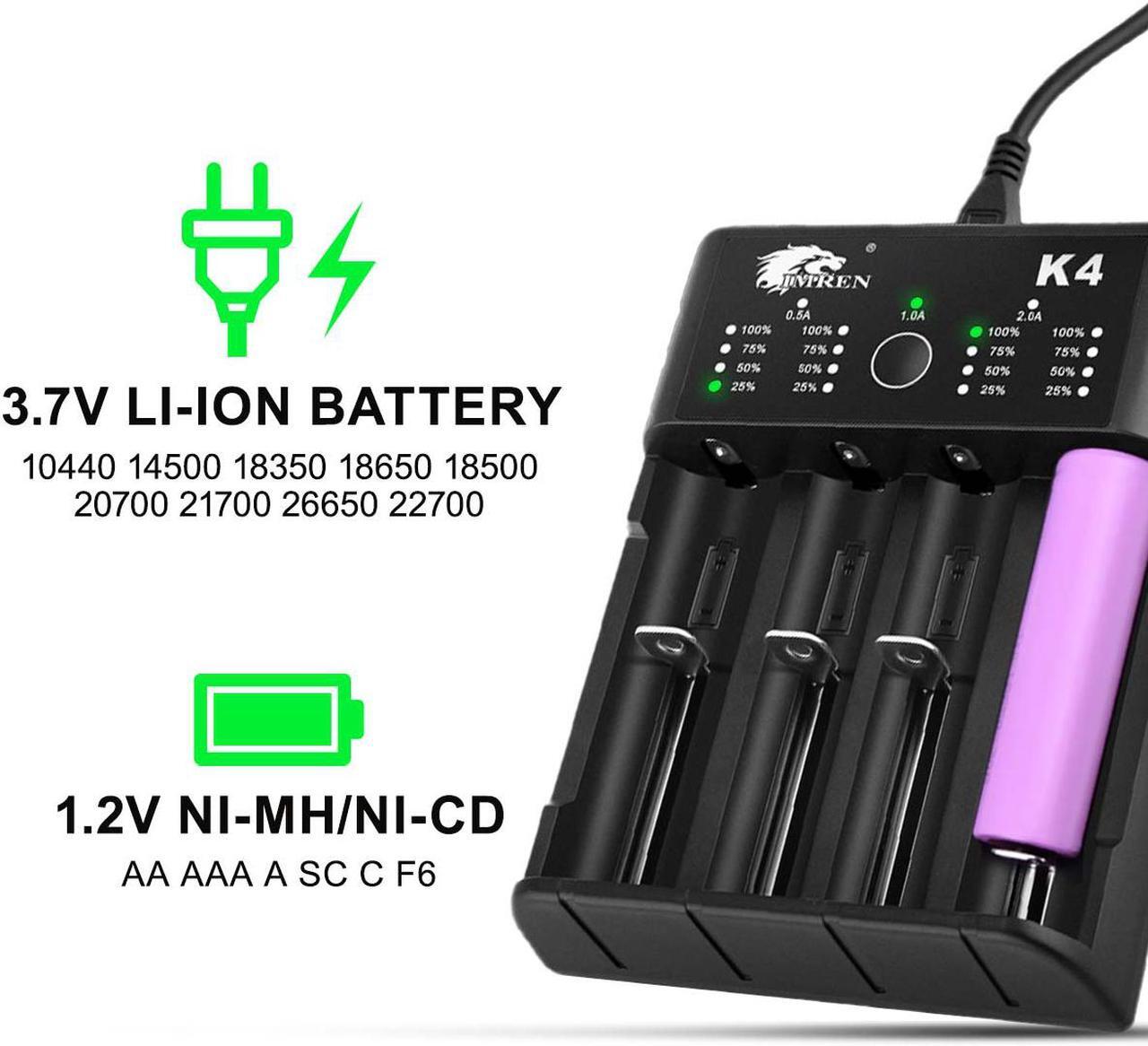 Alt view image 4 of 7 - IMREN 18650 Battery Charger Rechargeable Batteries 5V2A USB Charger 14500 16650 17650 18650 26650 21700 18350 A AA AAA Lithium NiMH Ni-Cd Battery (4 Bay)