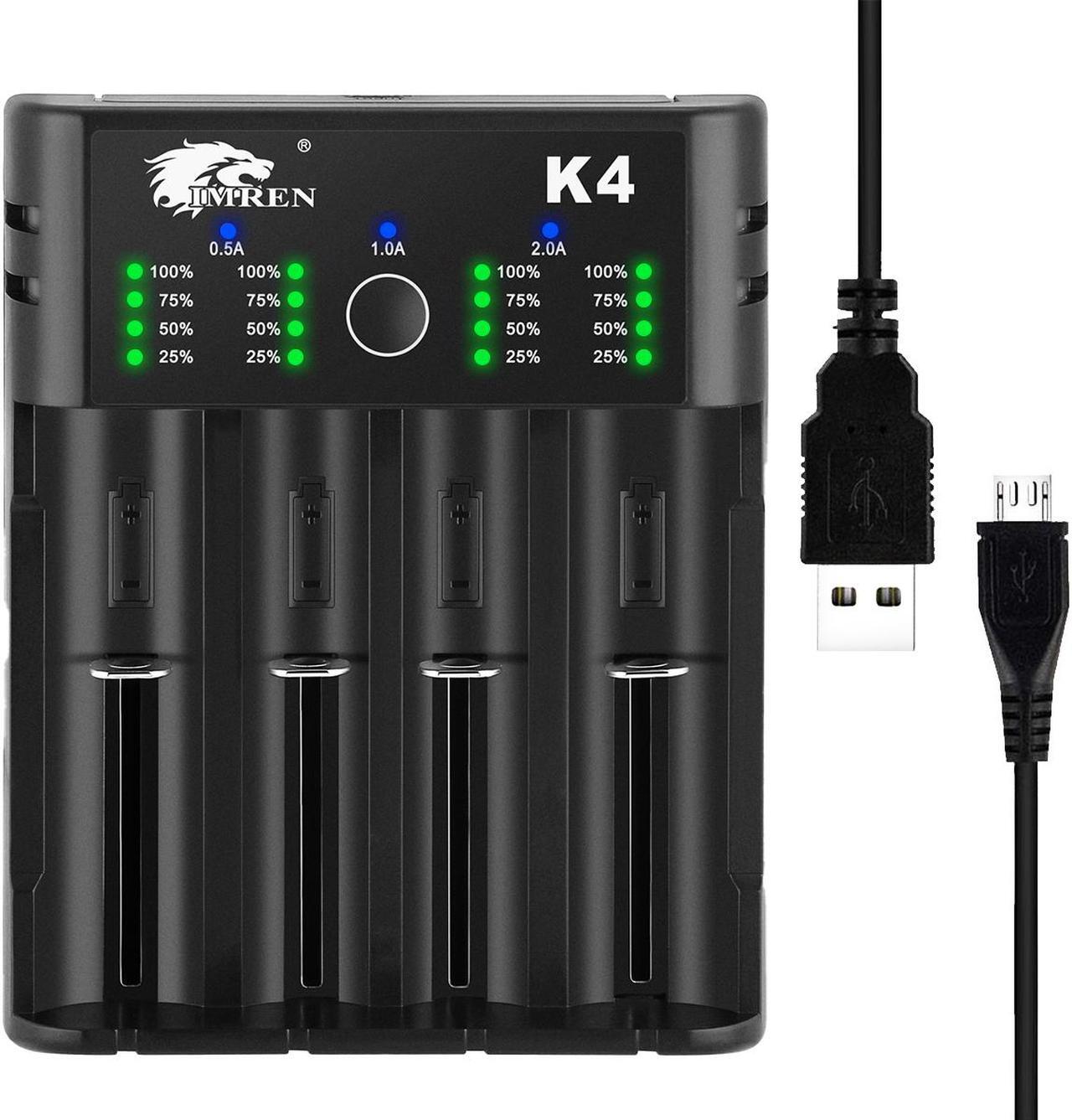 Main image of IMREN 18650 Battery Charger Rechargeable Batteries 5V2A USB Charger 14500 16650 17650 18650 26650 21700 18350 A AA AAA Lithium NiMH Ni-Cd Battery (4 Bay)