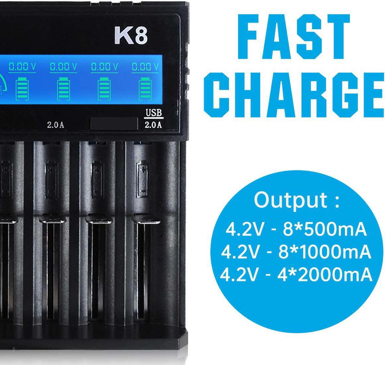 Alt view image 2 of 7 - IMREN 18650 Battery Charger,Fast Charge Rechargeable for 3.7V Lithium Rechargeable Battery 14500 14650 17500 17670 18350 18650 18700 20700 21700 26650 (8 Bay)