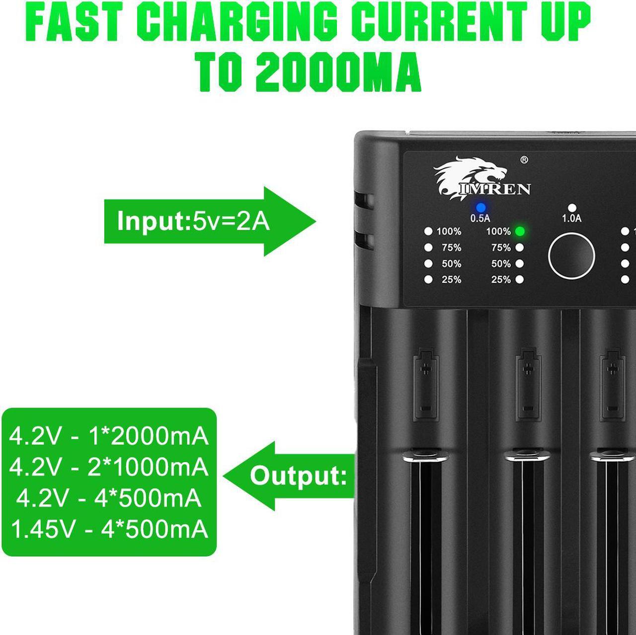 Alt view image 5 of 7 - IMREN 18650 Battery Charger Rechargeable Batteries 5V2A USB Charger 14500 16650 17650 18650 26650 21700 18350 A AA AAA Lithium NiMH Ni-Cd Battery (4 Bay)