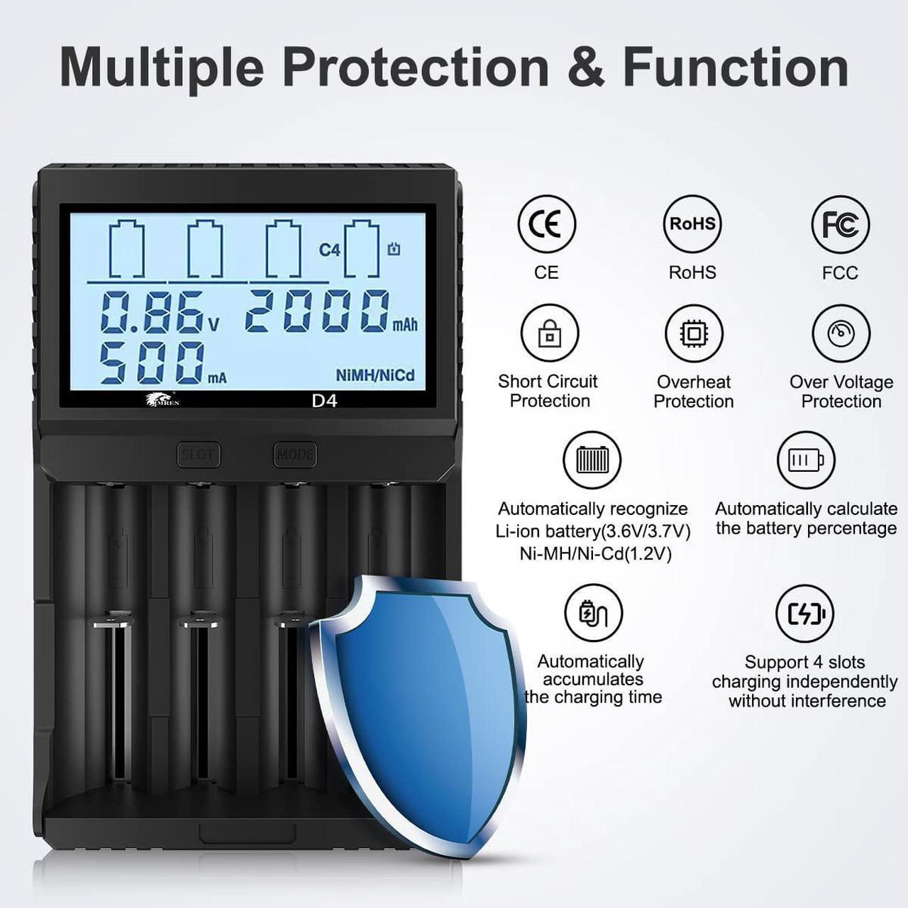 Alt view image 5 of 7 - IMREN 18650 Charger Smart Charger LCD Display for Rechargeable Batteries Li-ion Batteries 18650 18490 18350 17500 16340 14500 RCR123A Ni-MH/Ni-Cd A AA AAA Batteries (4 Bay)