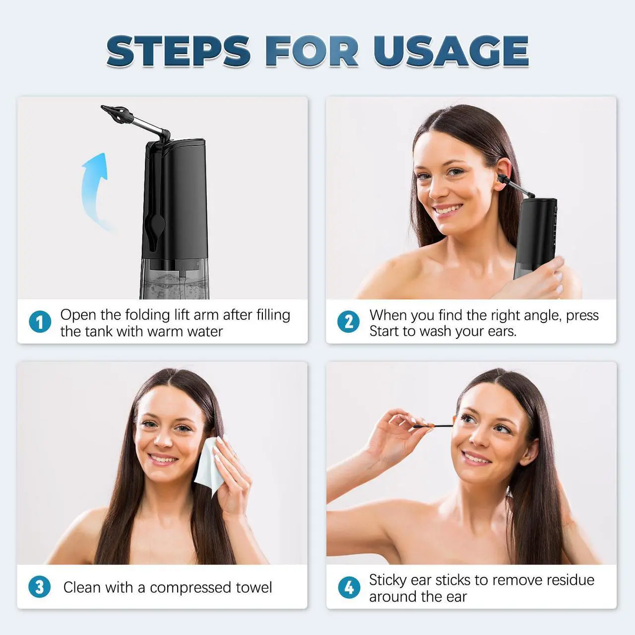 Alt view image 7 of 7 - DOTSOG Electric Ear Wax Removal Kit with 8 Tips, 3 Pressure Levels & Sticky Ear Sticks - Rechargeable Ear Cleaning System, Sticky Ear Stick 10PCS + Compressed Towel 6PCS