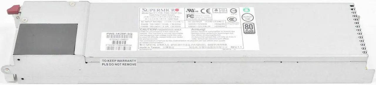 Main image of SuperMicro PWS-1K28P-SQ 1280W Hot Swap 80+ Plus Platinum Server Power Supply