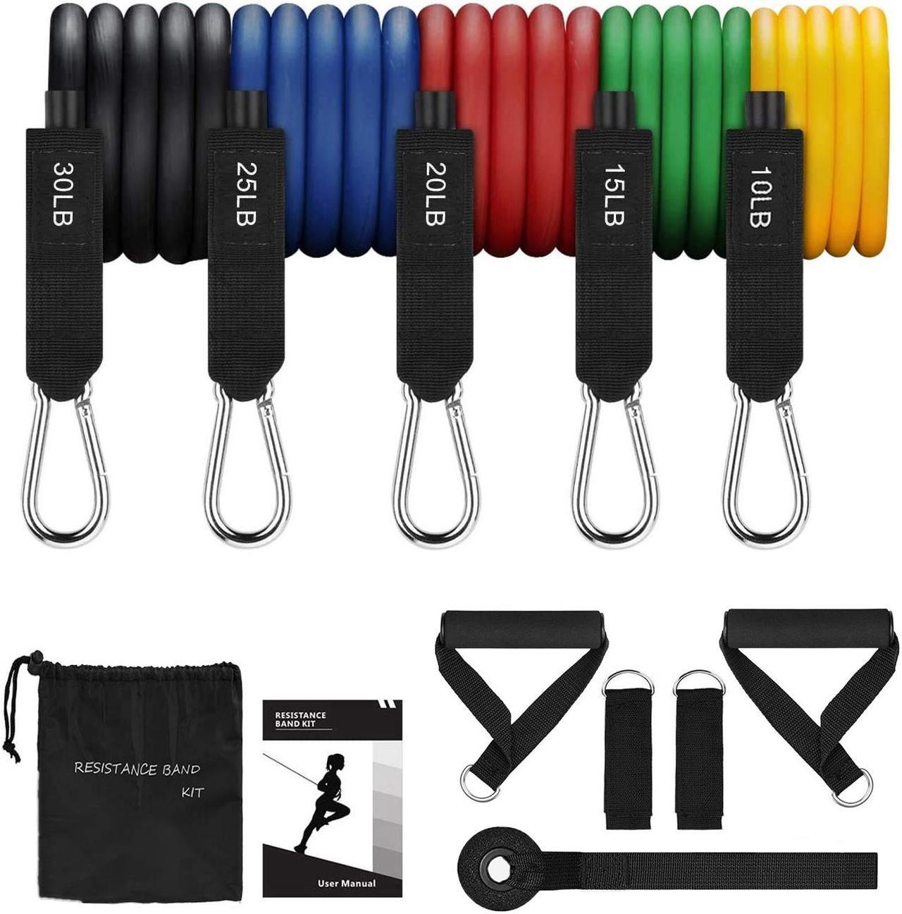 Resistance Bands Set, Workout Bands,Exercise Bands,5 Tube Fitness Bands with Door Anchor, Handles,Portable Bag,Legs Ankle Straps for Musle Training, Physical Therapy, Shape Body, Home Workouts