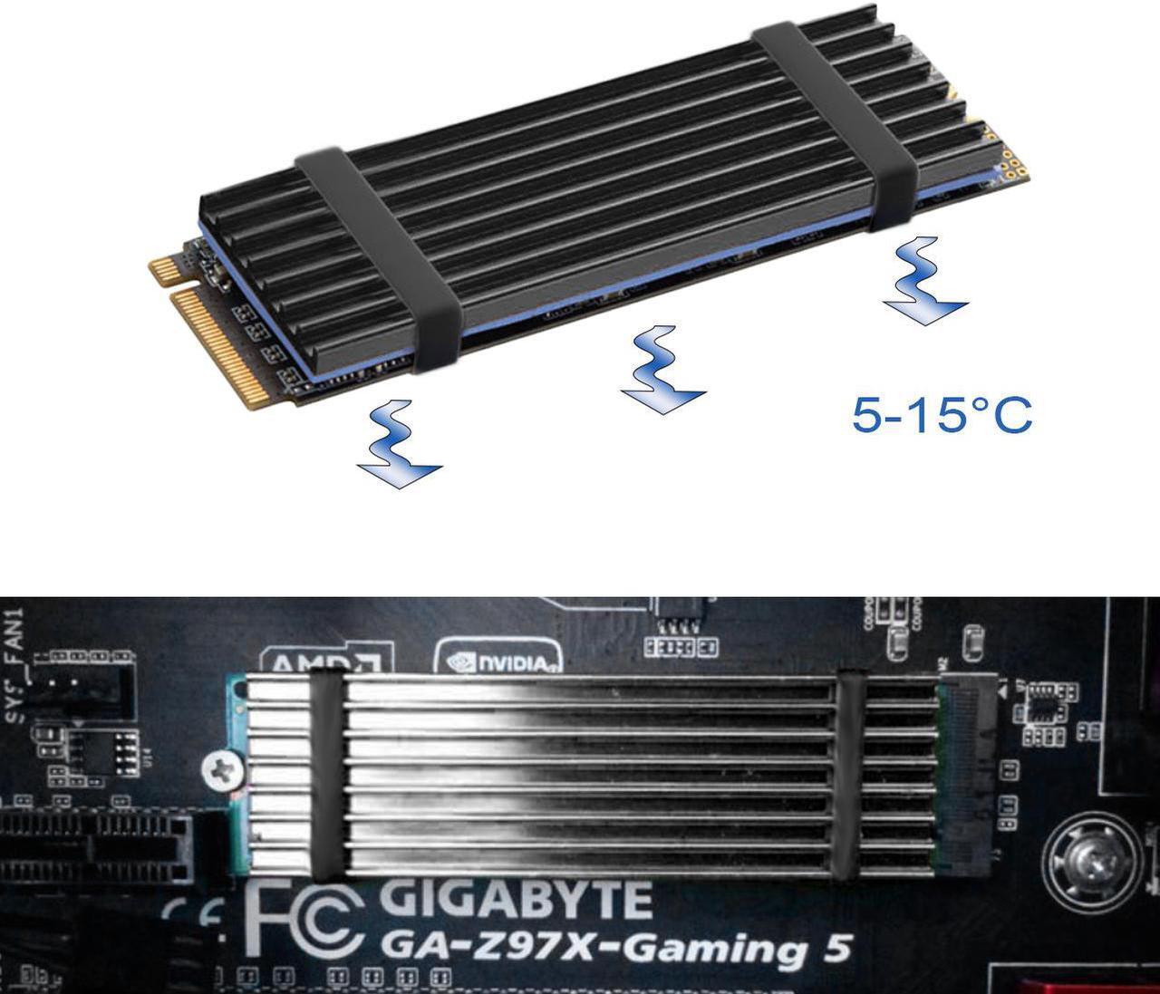 Main image of M.2 SSD Cooler Heatsinks, NVMe Aluminum Heatsinks for M.2 2280mm SSD with 2 Silicone Thermal Pads, Black