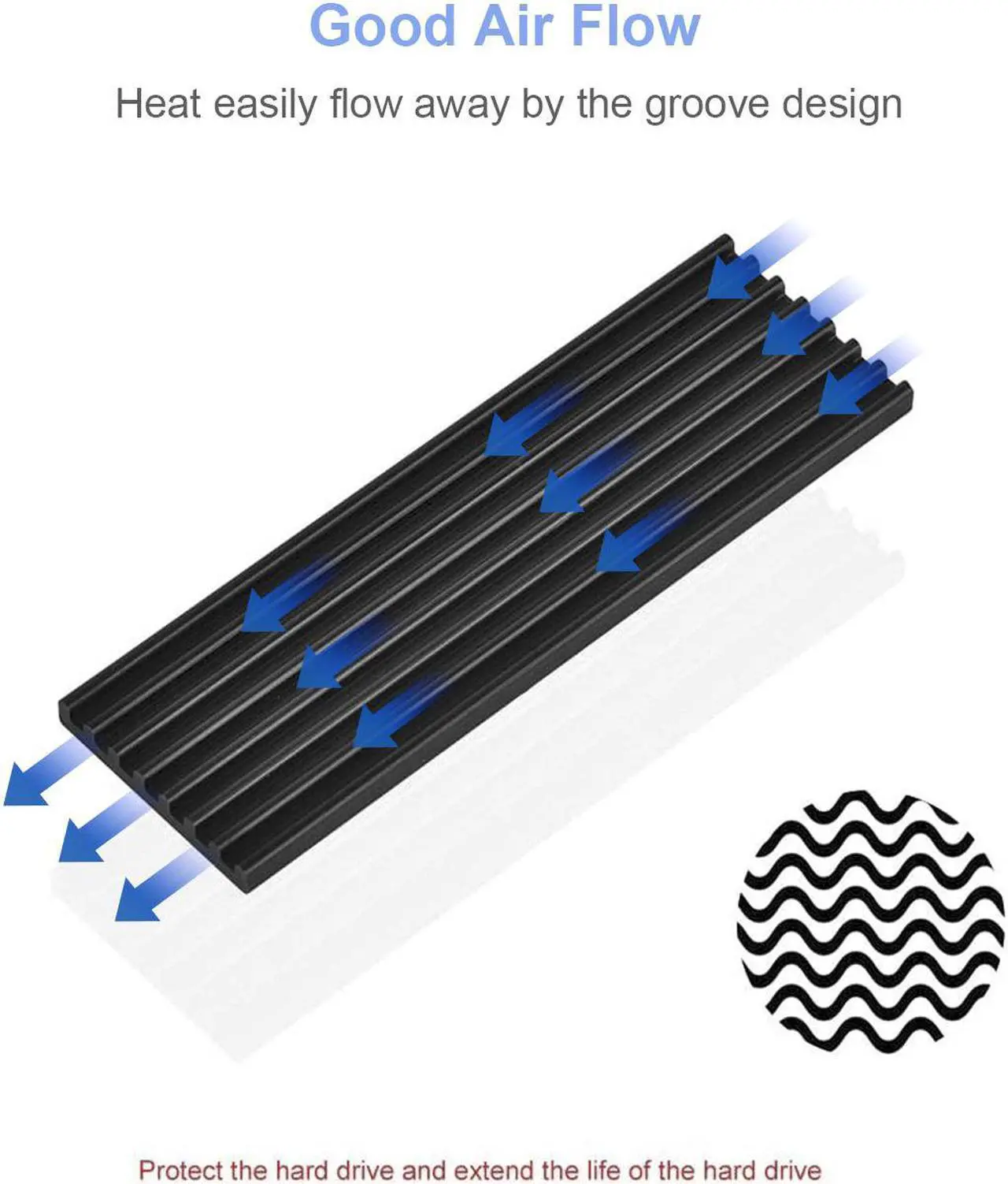 Alt view image 2 of 5 - M.2 SSD Cooler Heatsinks, NVMe Aluminum Heatsinks for M.2 2280mm SSD with 2 Silicone Thermal Pads, Black