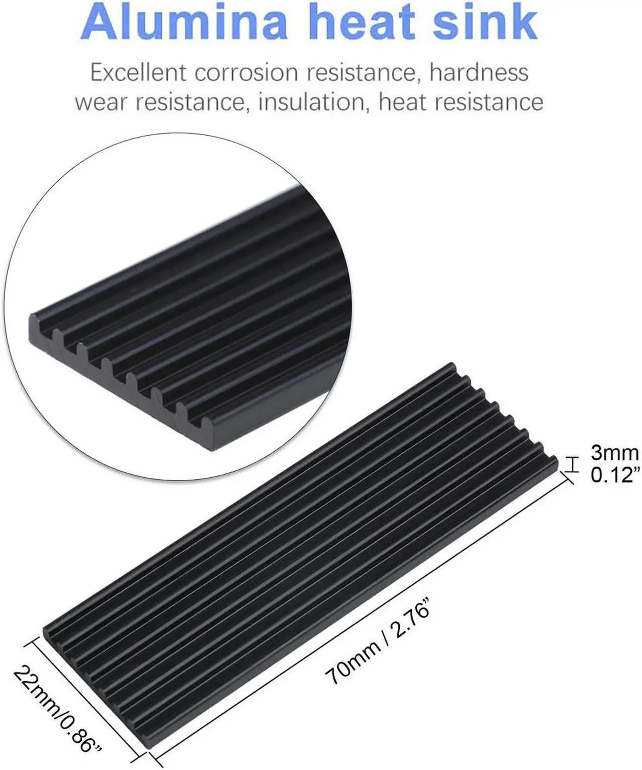 Alt view image 3 of 5 - M.2 SSD Cooler Heatsinks, NVMe Aluminum Heatsinks for M.2 2280mm SSD with 2 Silicone Thermal Pads, Black