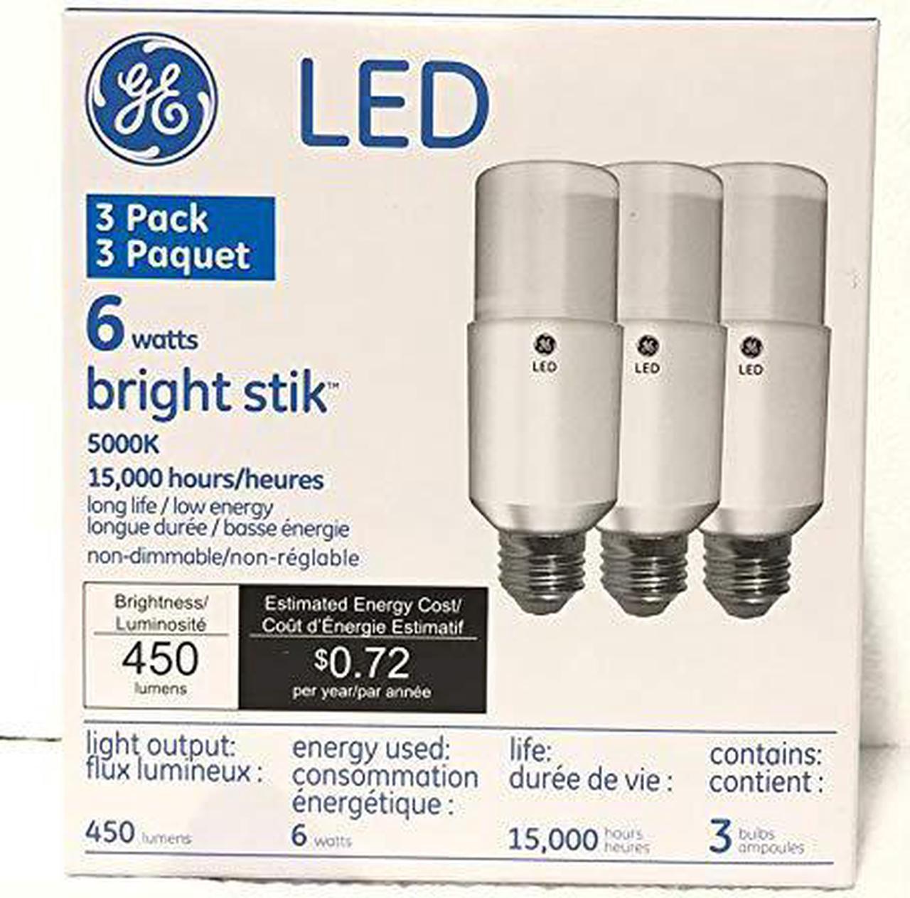Main image of GE 35519 bright stik LED Lamp 40 watt equivalent, E26 Medium Base, 5000K Daylight 450 Lumens (3 Pack)