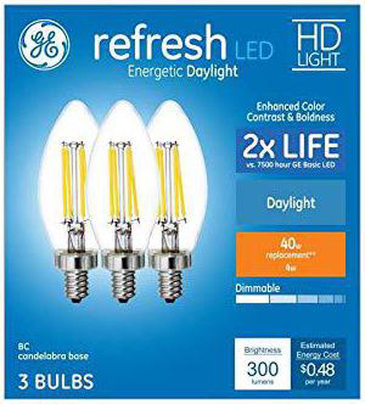 Main image of GE Refresh 3-Pack 40 W Equivalent Dimmable Daylight B11 LED Light Fixture Light Bulbs Candelabra Light Bulb