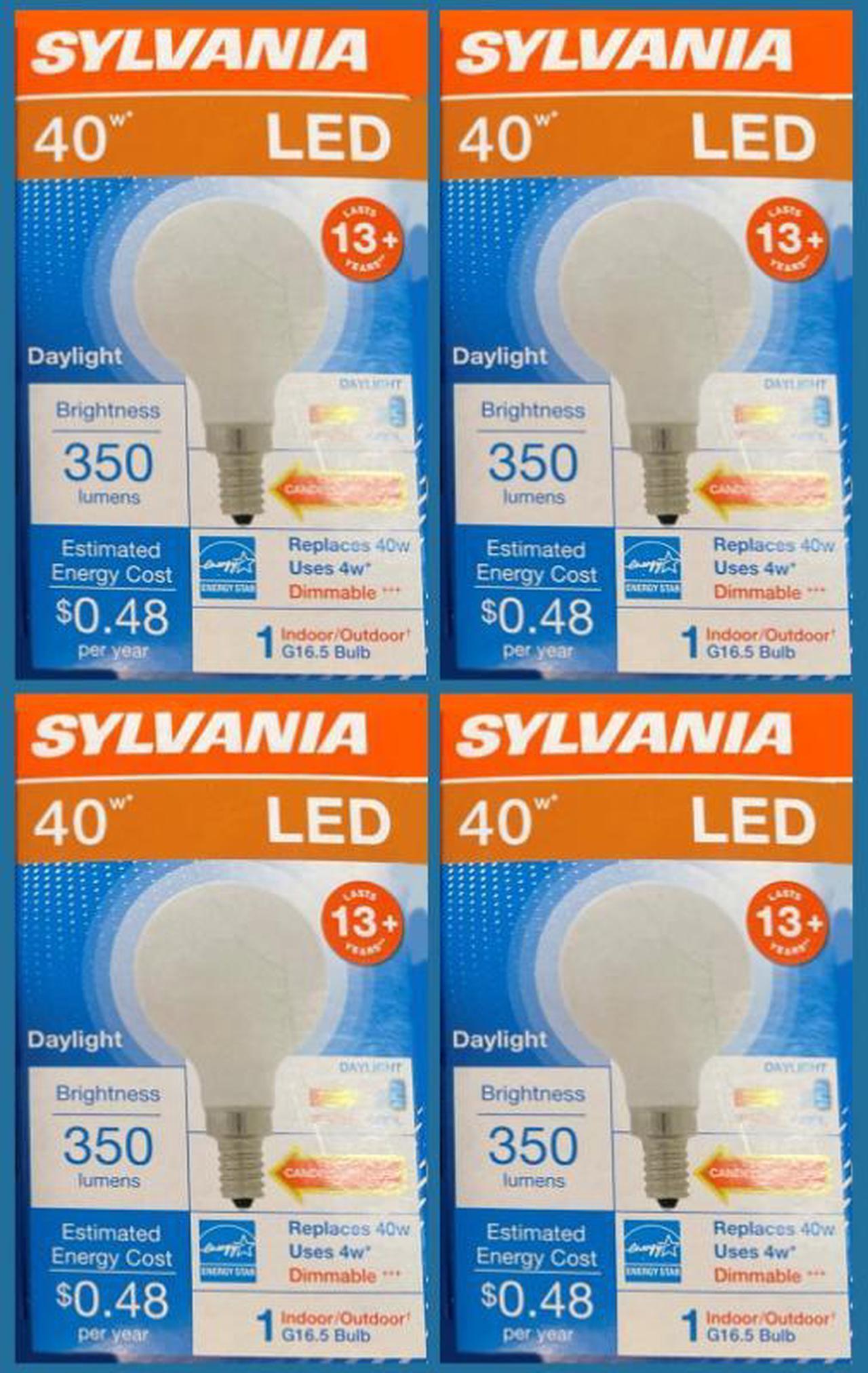 Alt view image 3 of 4 - (4 bulbs) Sylvania 40362 LED G16.5 Globe, 40 watt equivalent, Indoor Outdoor, Dimmable, Daylight, Candelabra Base, 350 Lumens LED Light Bulb