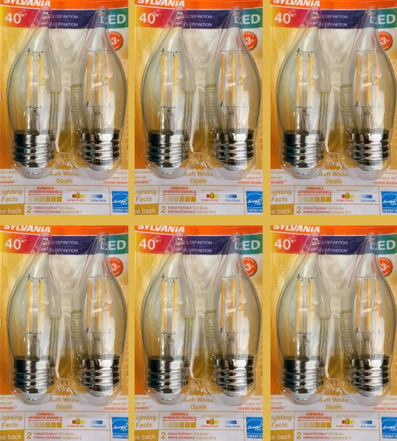 Alt view image 2 of 4 - (12 bulbs) SYLVANIA B10 High-Definition LED Light Bulb, 40 watt Equivalent, 13 Year, Bent Tip, Medium Base, 320 Lumens, 2700K, Soft White, Clear