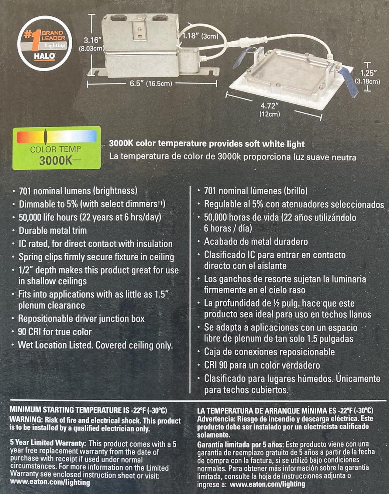 Alt view image 3 of 4 - Halo HLB4S069301EMWR LED Ultra Thin Downlight, 4 inch square, Recessed Integrated LED Kit, White, Dimmable