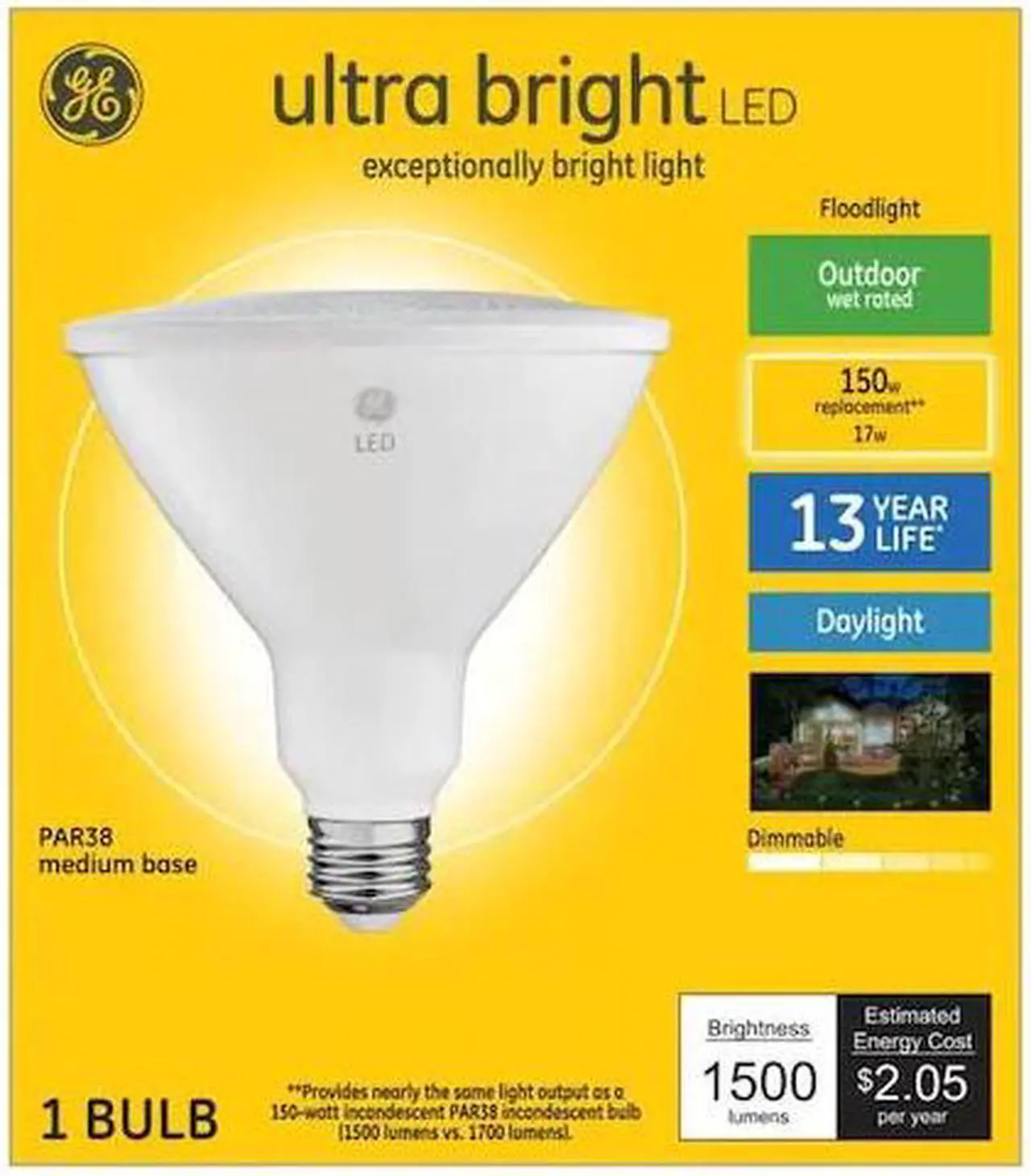 Main image of GE ultrabright LED 150 watt equivalent PAR38 Daylight Dimmable Outdoor Flood Light