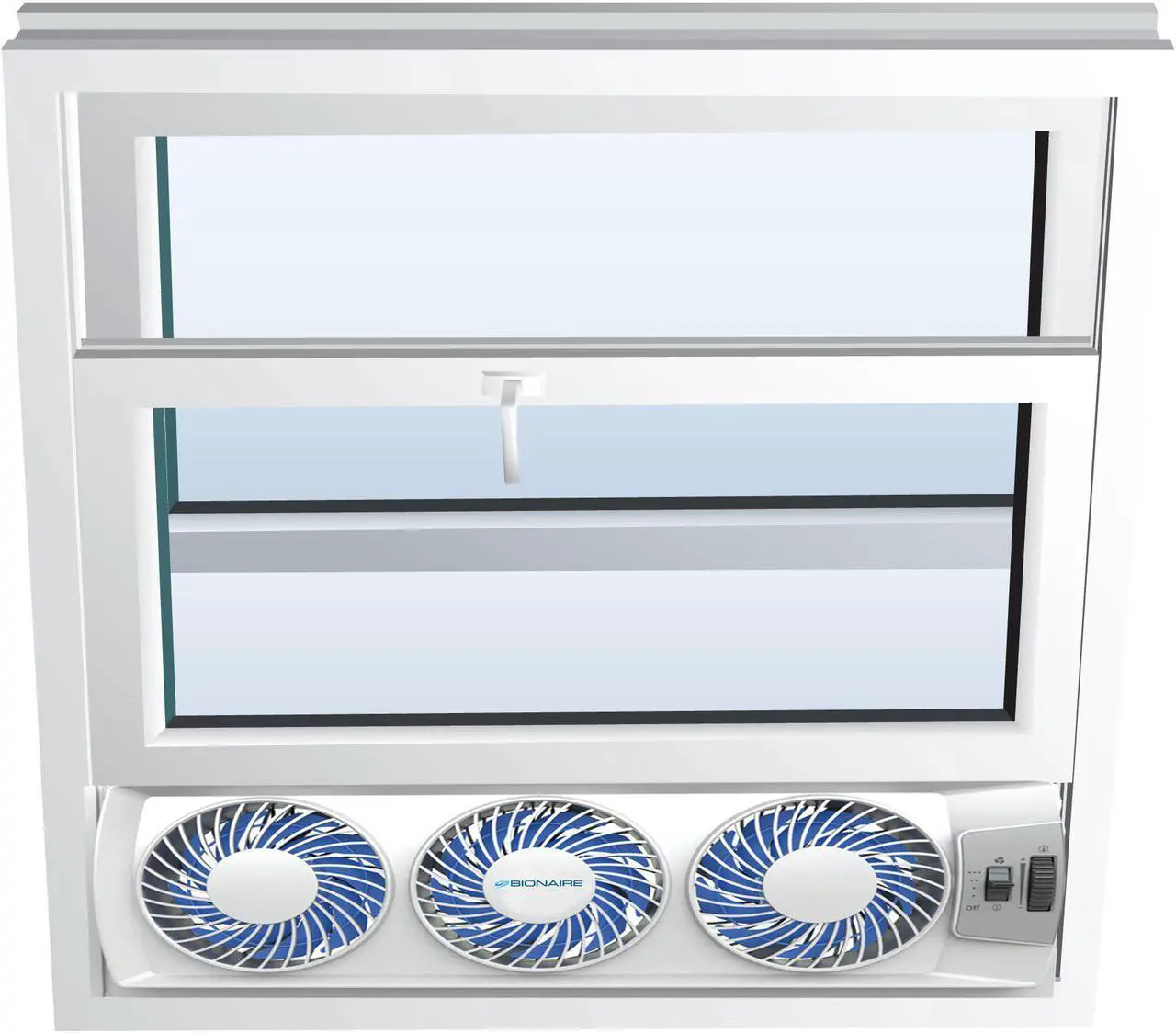 Alt view image 9 of 12 - Bionaire Thin Window Fan with Comfort Control Manual Thermostat BWF0502M-WM