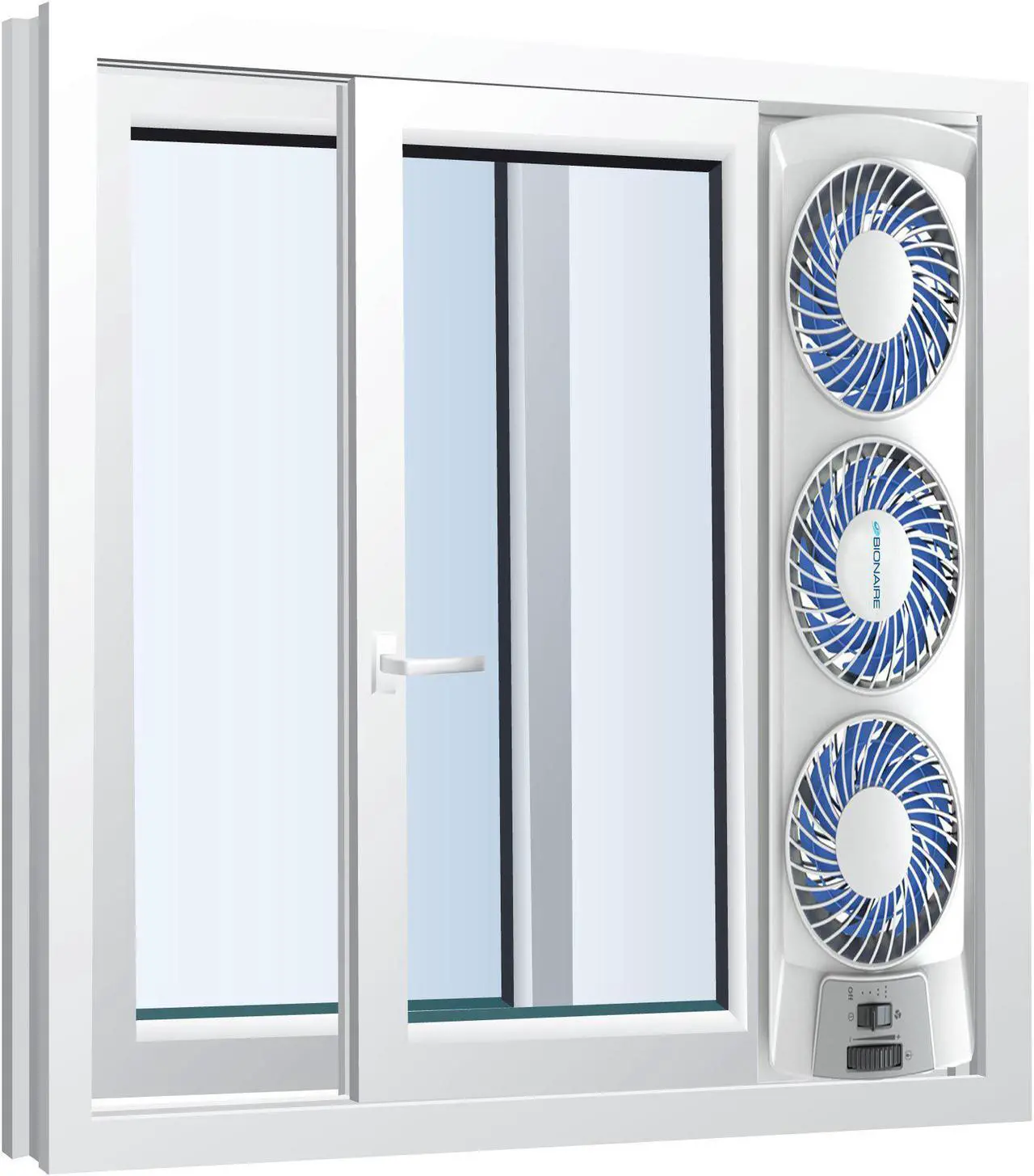 Alt view image 10 of 12 - Bionaire Thin Window Fan with Comfort Control Manual Thermostat BWF0502M-WM