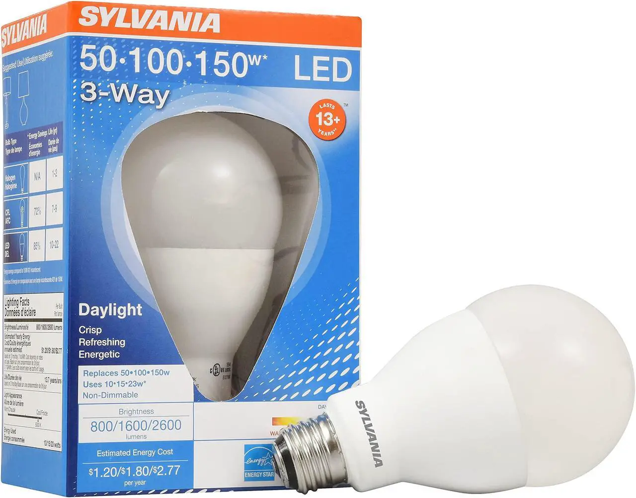 Alt view image 2 of 5 - (4 bulbs) SYLVANIA A21 LED Light Bulb, 3 Way, 50W/ 100W/ 150W, 13 Year, Non-Dimmable, Up to 2600 Lumens, 5000K, Daylight (79770)