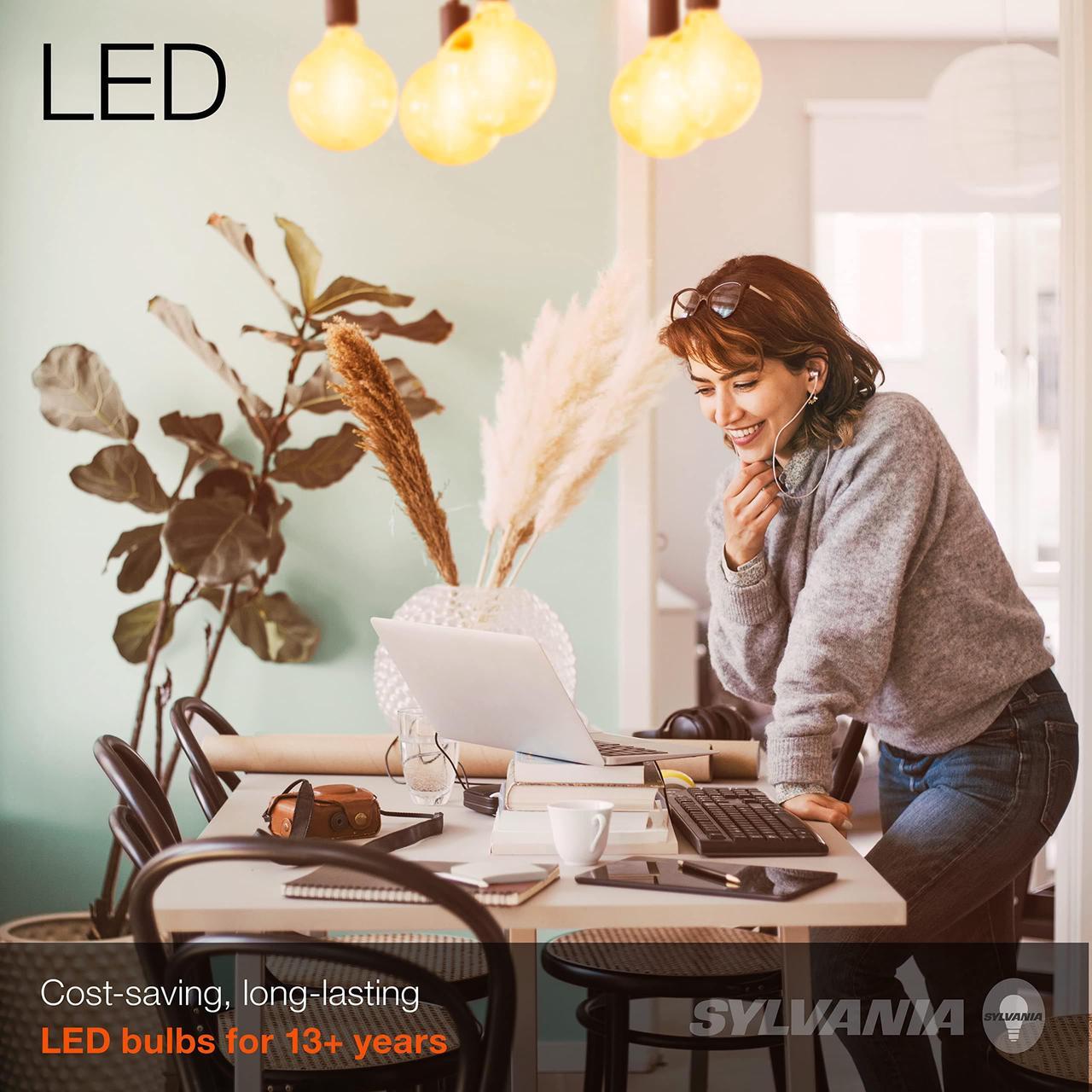 Alt view image 5 of 7 - (4 bulbs) LEDVANCE Sylvania LED Vintage Filament G30 Globe Light Bulb, 60W = 6.5W, Medium Base, Dimmable, Amber Glow