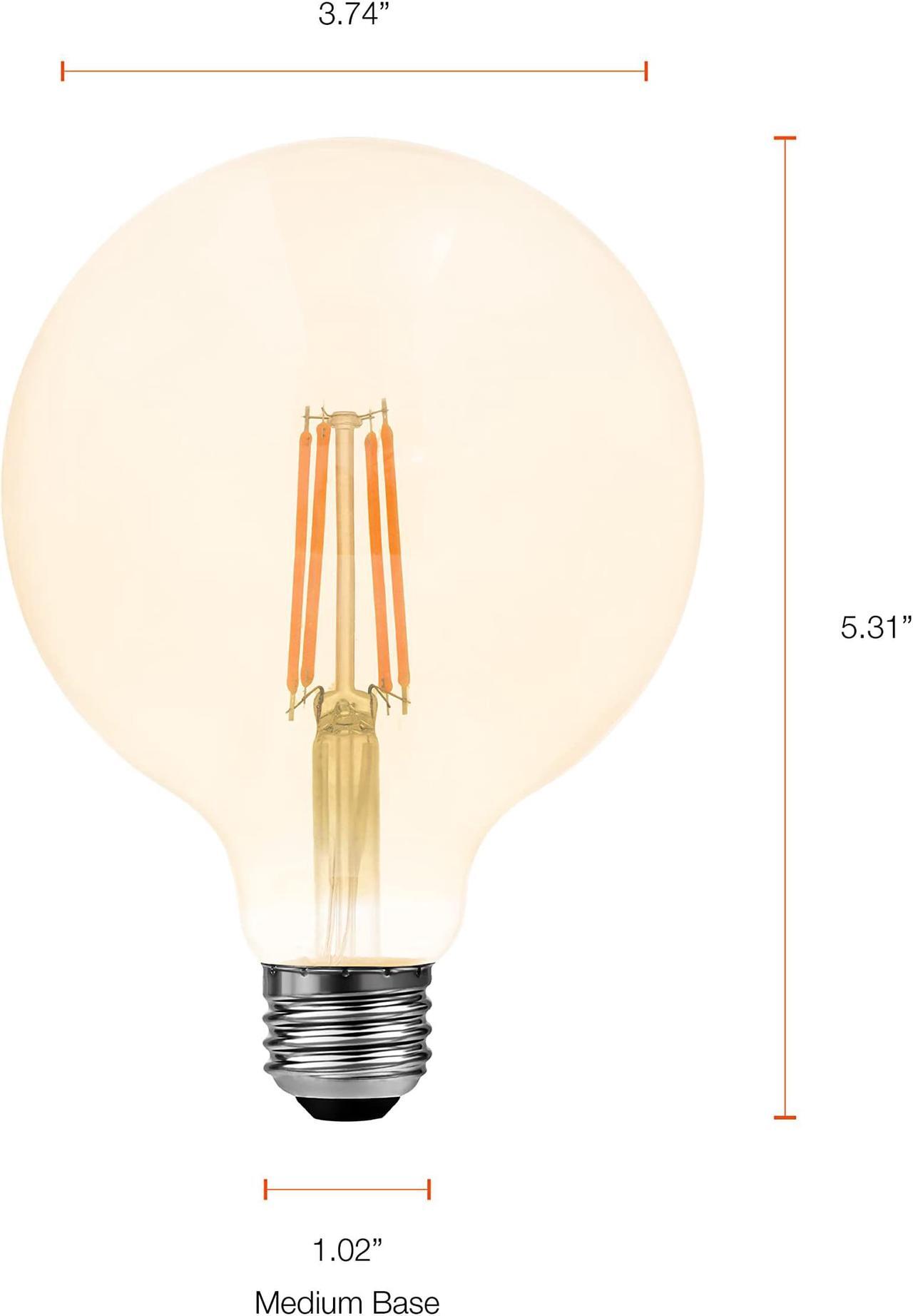Alt view image 4 of 7 - (4 bulbs) LEDVANCE Sylvania LED Vintage Filament G30 Globe Light Bulb, 60W = 6.5W, Medium Base, Dimmable, Amber Glow