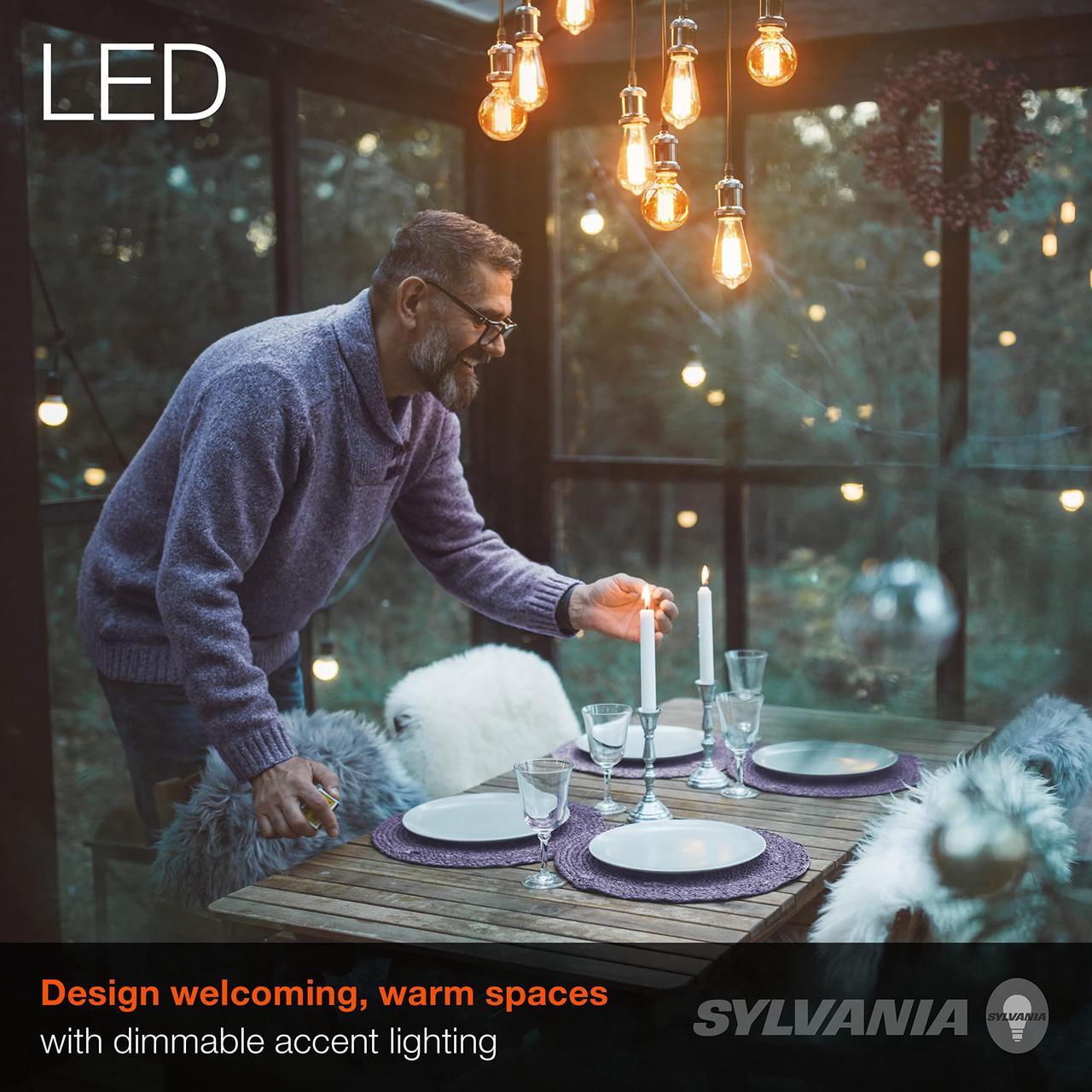 Alt view image 3 of 7 - (4 bulbs) LEDVANCE Sylvania LED Vintage Filament G30 Globe Light Bulb, 60W = 6.5W, Medium Base, Dimmable, Amber Glow