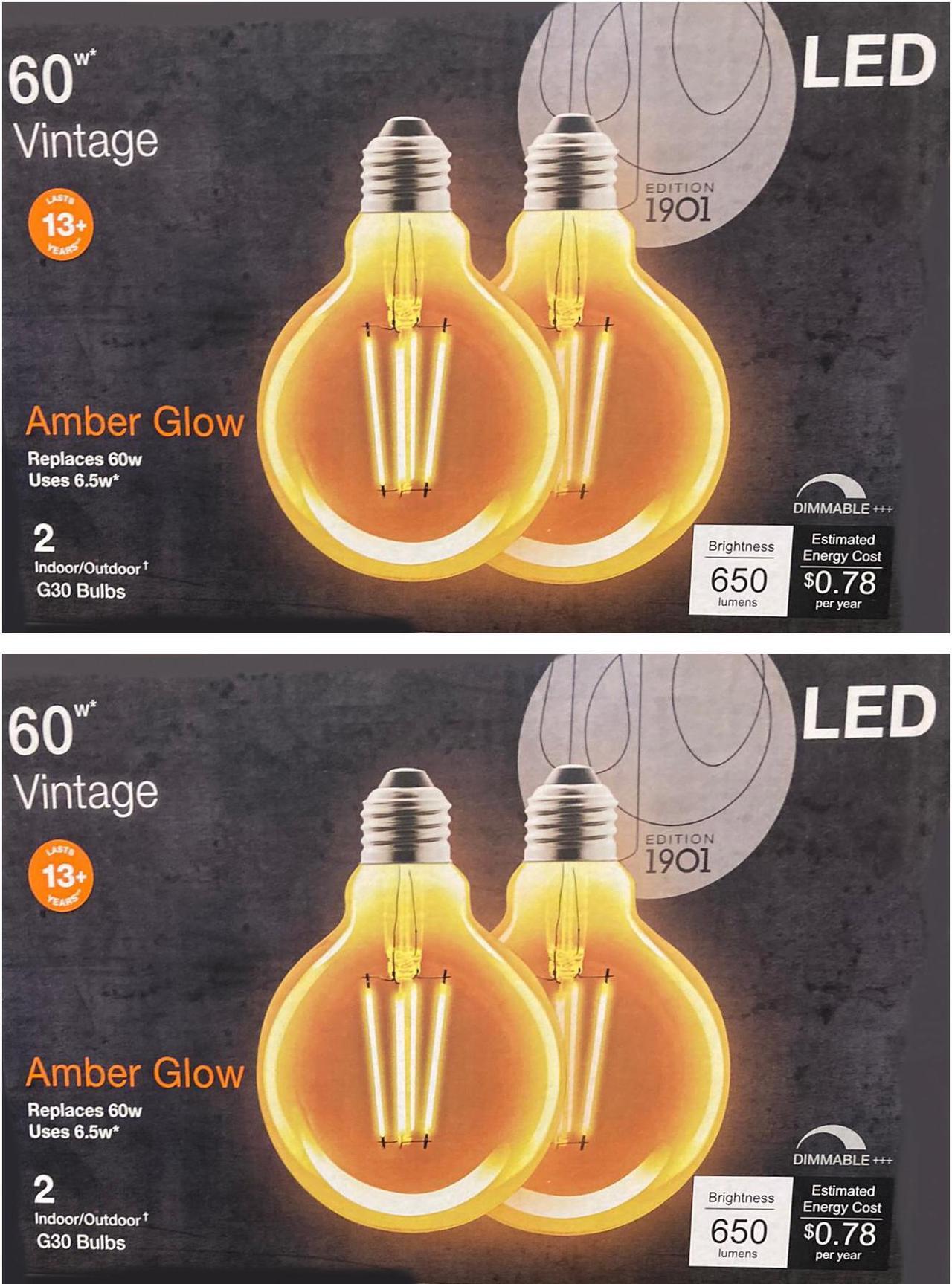 Main image of (4 bulbs) LEDVANCE Sylvania LED Vintage Filament G30 Globe Light Bulb, 60W = 6.5W, Medium Base, Dimmable, Amber Glow