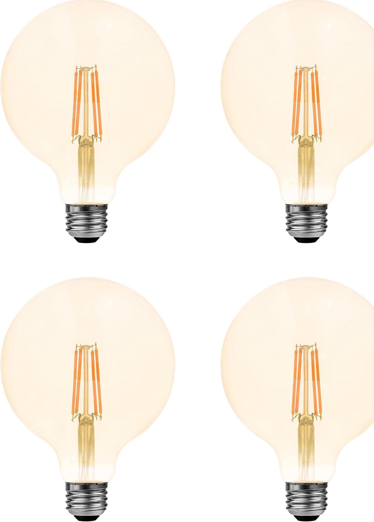 Alt view image 2 of 7 - (4 bulbs) LEDVANCE Sylvania LED Vintage Filament G30 Globe Light Bulb, 60W = 6.5W, Medium Base, Dimmable, Amber Glow