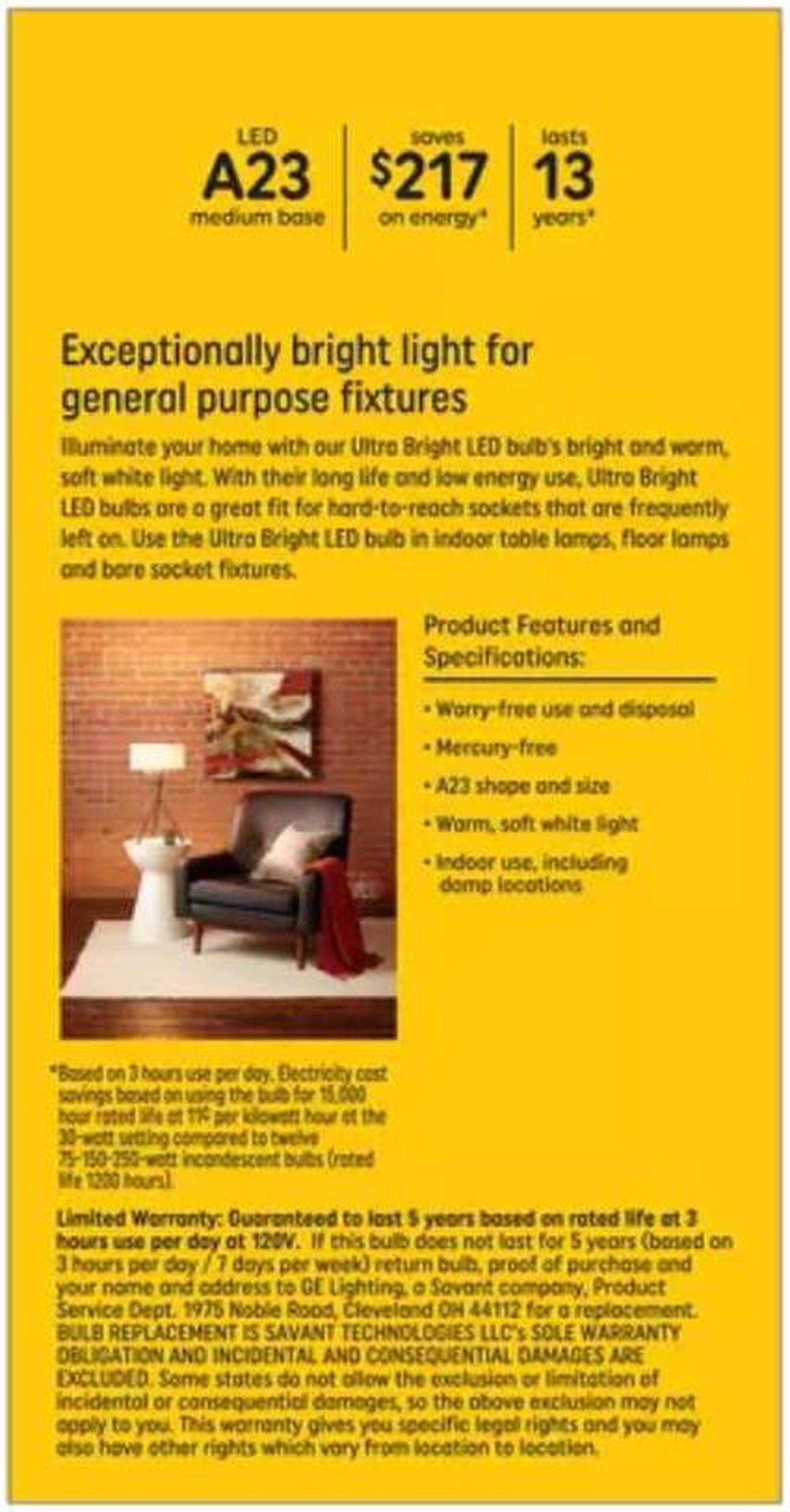 Alt view image 3 of 4 - Plump GE ultra bright LED 3-way light bulb, 75/150/250 watt replacement, Soft White, 1100/2310/3900 lumens, exceptionally bright LED A23, frost finish, irregular size