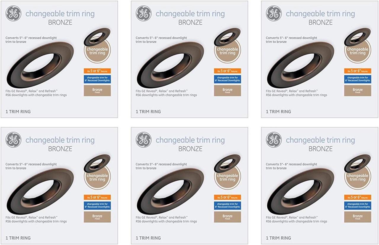 Alt view image 2 of 5 - (case of 6) GE 47831 changeable Trim Ring, Bronze Recessed Light Trim for 5 or 6 inch recessed downlight trim, bronze, compatible with 4 inch and 6 inch GE LED recessed downlights