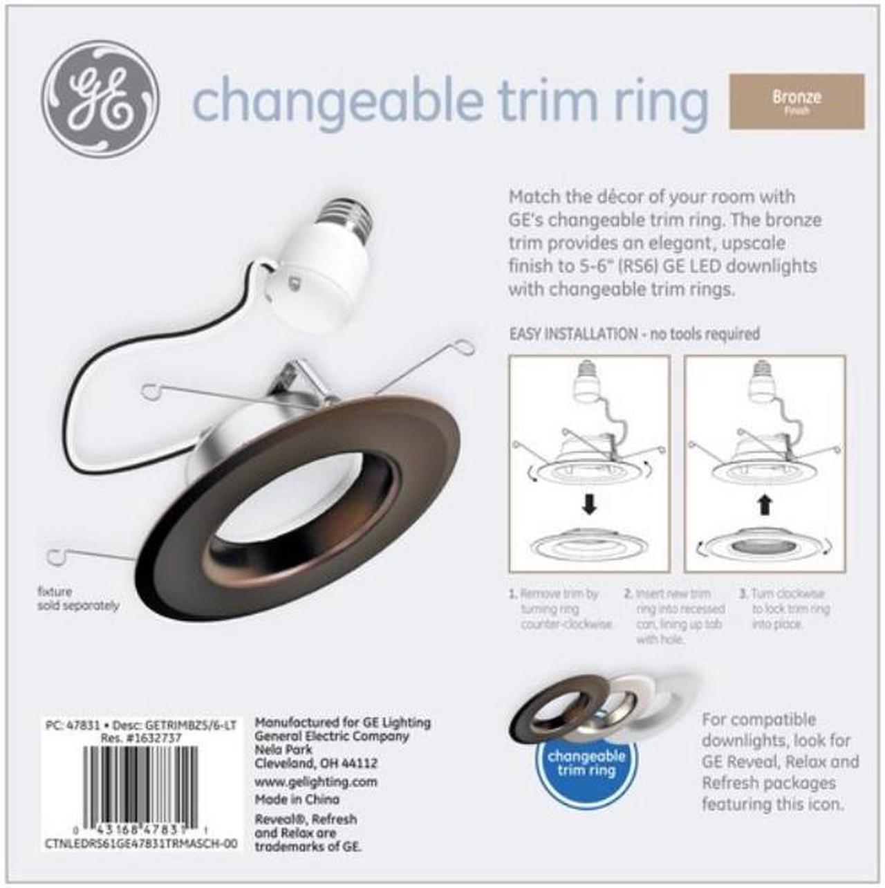 Alt view image 5 of 5 - (case of 6) GE 47831 changeable Trim Ring, Bronze Recessed Light Trim for 5 or 6 inch recessed downlight trim, bronze, compatible with 4 inch and 6 inch GE LED recessed downlights